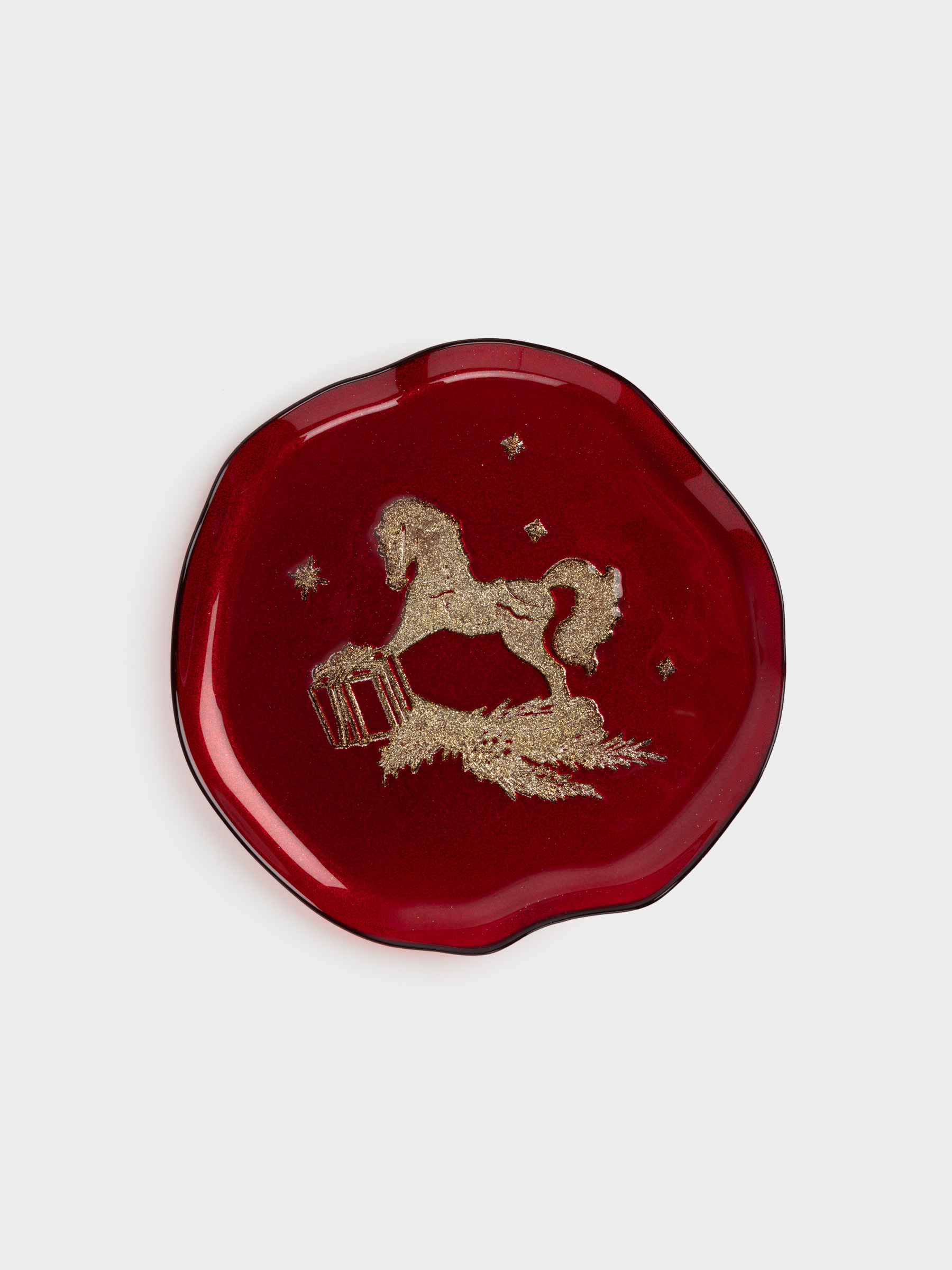 Блюдо, 28х2 см, стекло, бордовое, Лошадка, Brumal, image-0