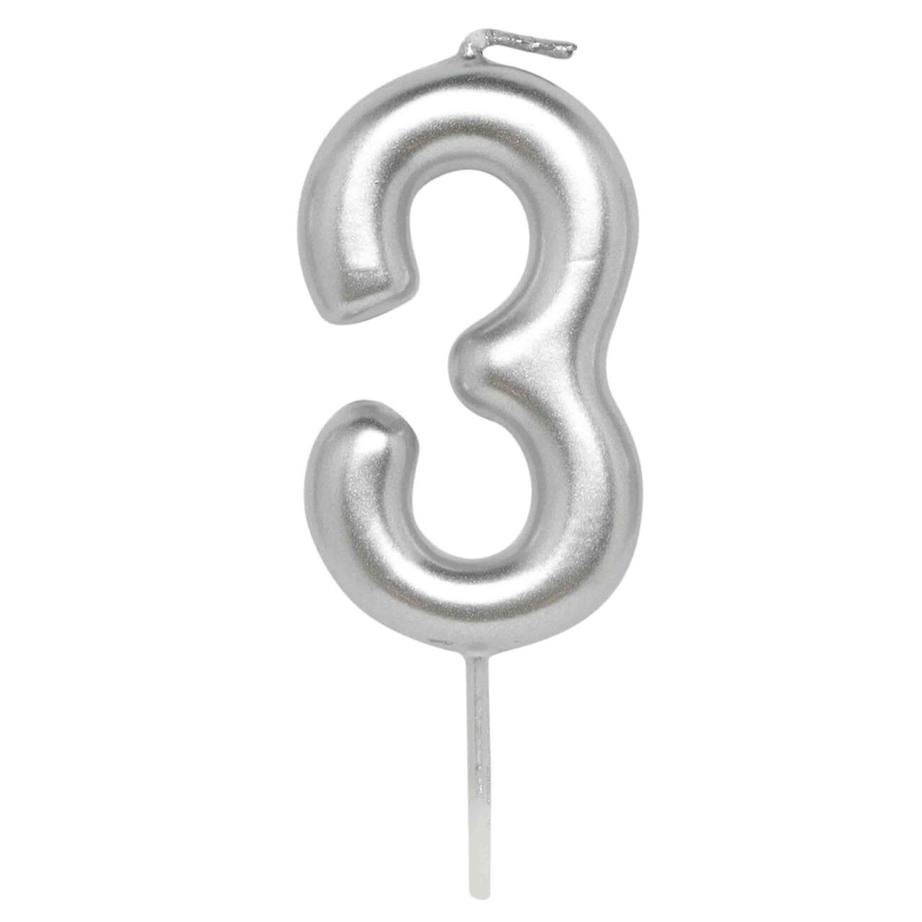 

Свеча для торта, 8 см, серебристая, Цифра 3, Birthday party