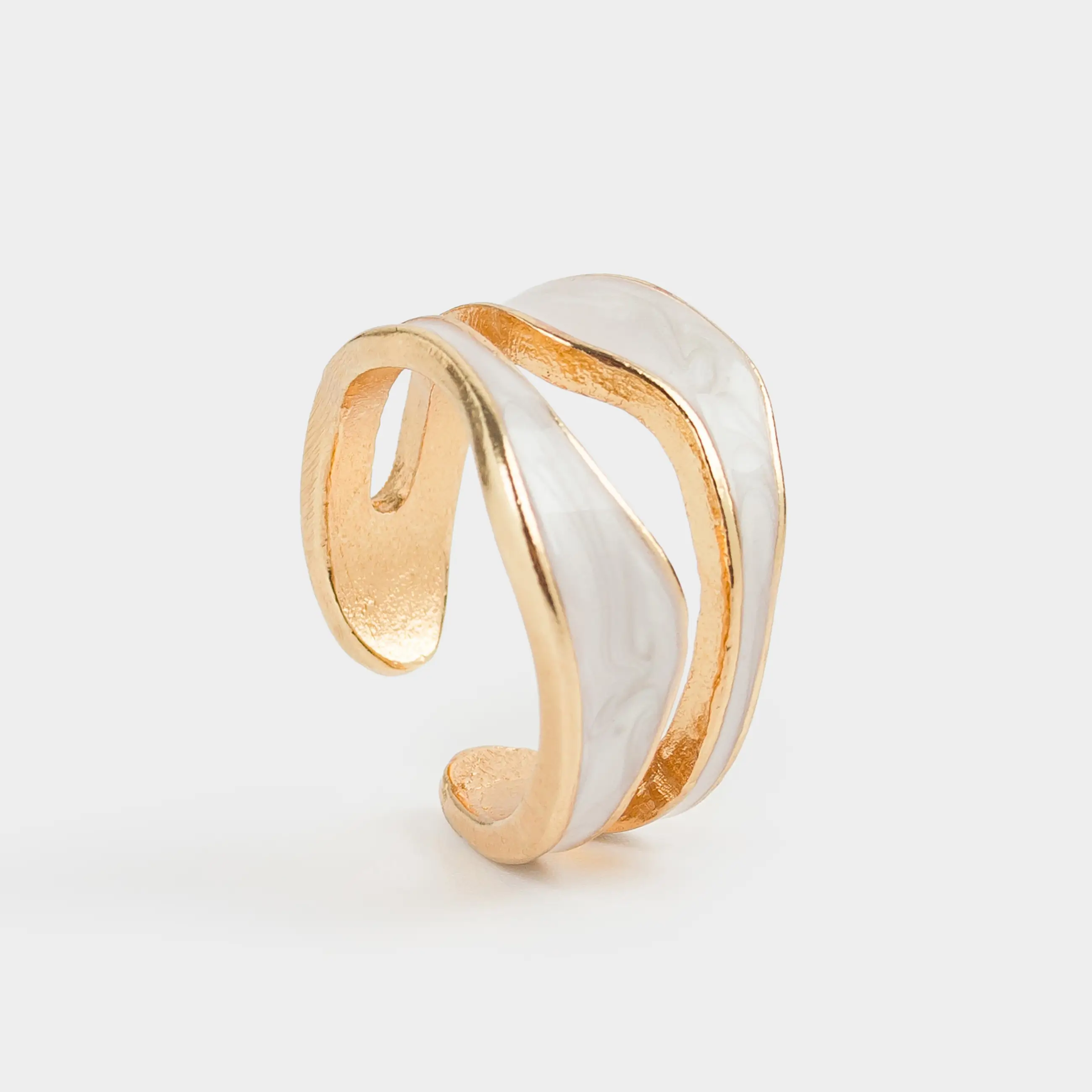 Кольцо, р. S-M, единый размер, металл/акрил, золотисто-бежевое, Jewelry