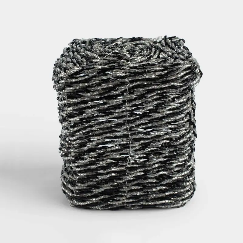 Шкатулка, 10х10 см, бисер, черно-серебристая, Shiny beads, image-0