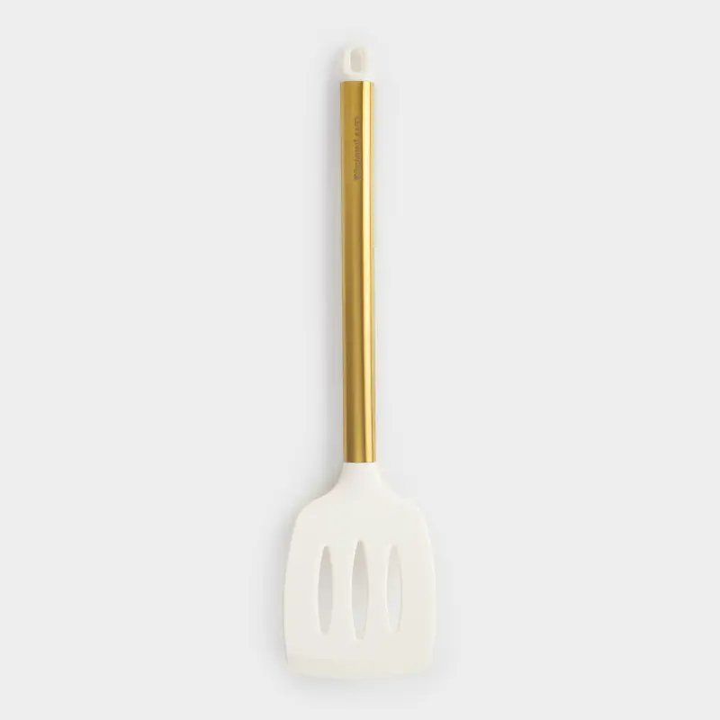 Лопатка, 35 см, с прорезями, силикон/сталь, молочная, Bello gold ,image-0