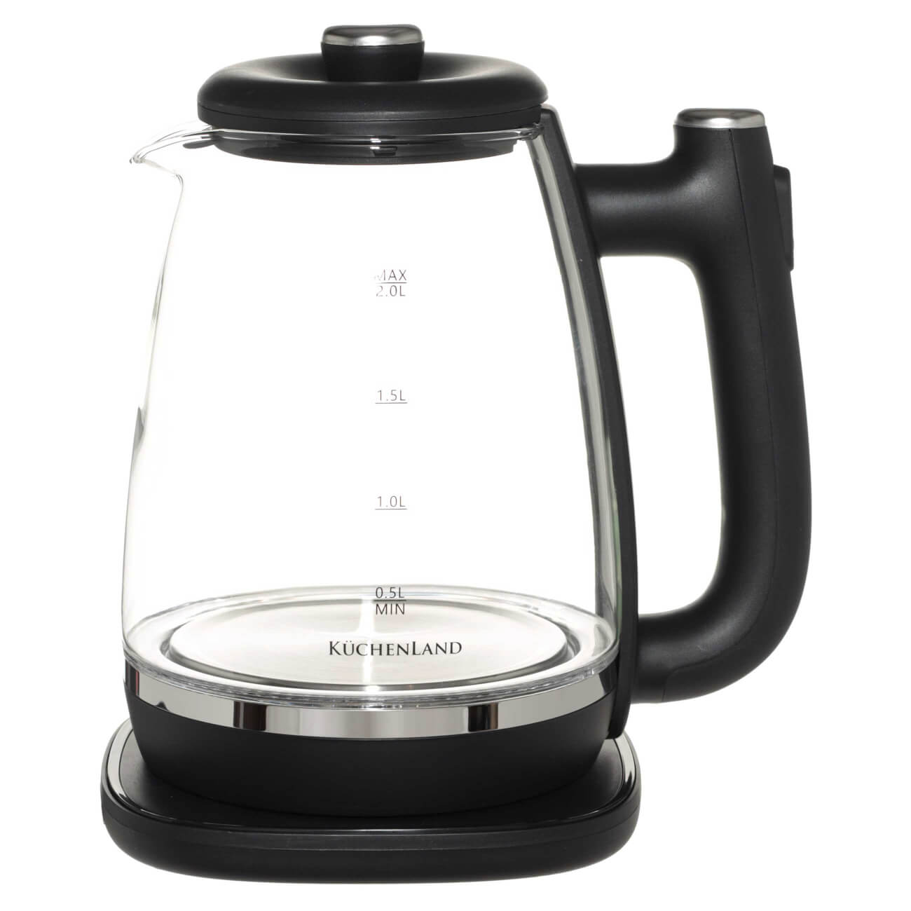 Чайник электрический, 2 л, 1850-2200 Вт, стекло/пластик, черный, Progress plus чайник tefal ki 831
