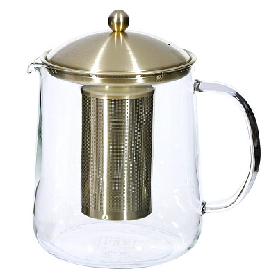 Чайник заварочный, 1 л, стекло Б/сталь, золотистый, Macchiato