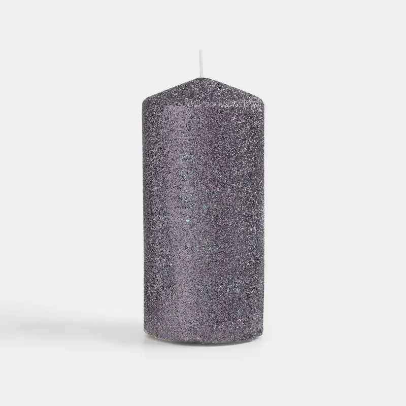 Свеча, 9 см, цилиндрическая, с блестками, графитовая, Sparkly candle, image-0