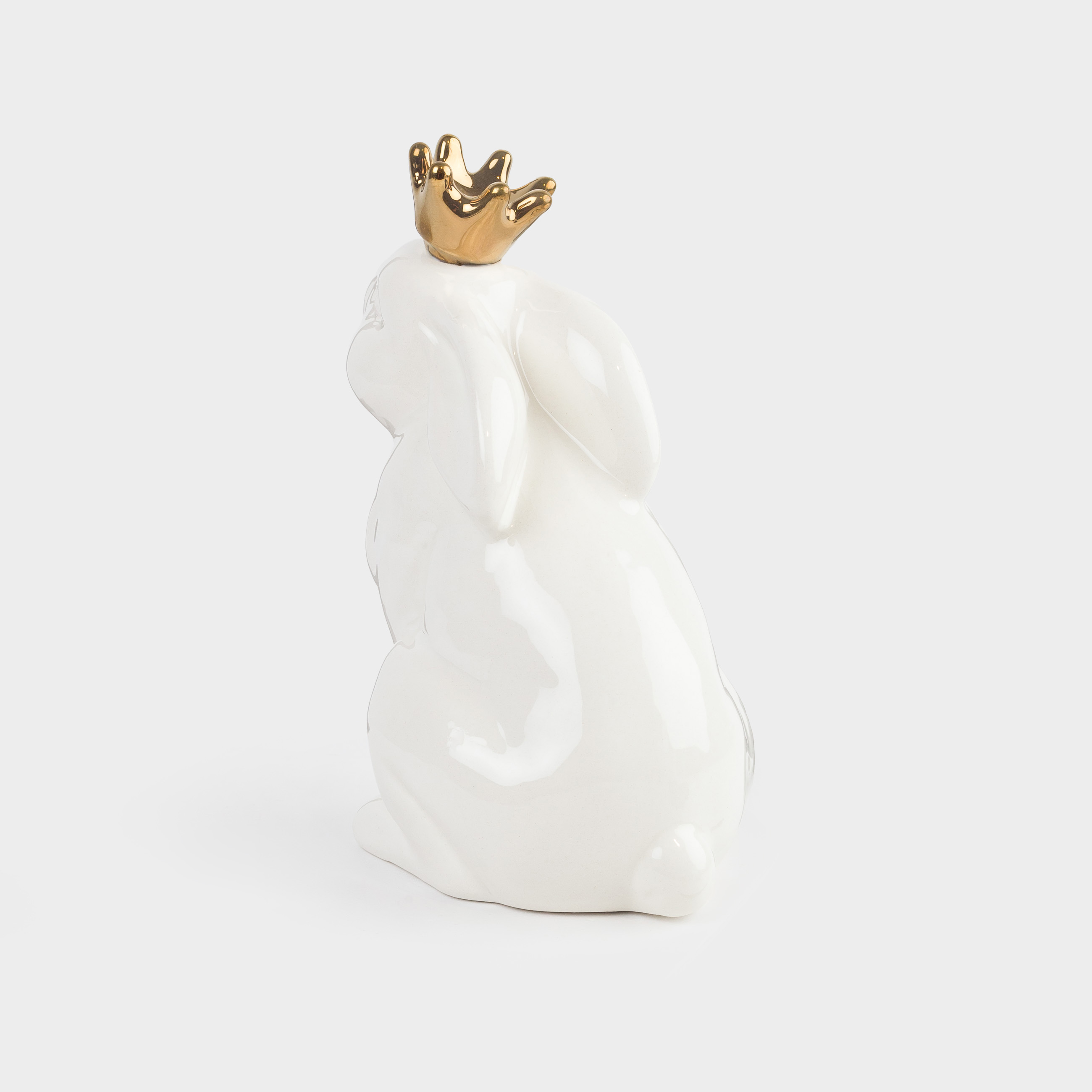 Статуэтка, 15 см, керамика, бело-золотистая, Кролик в короне, Easter gold