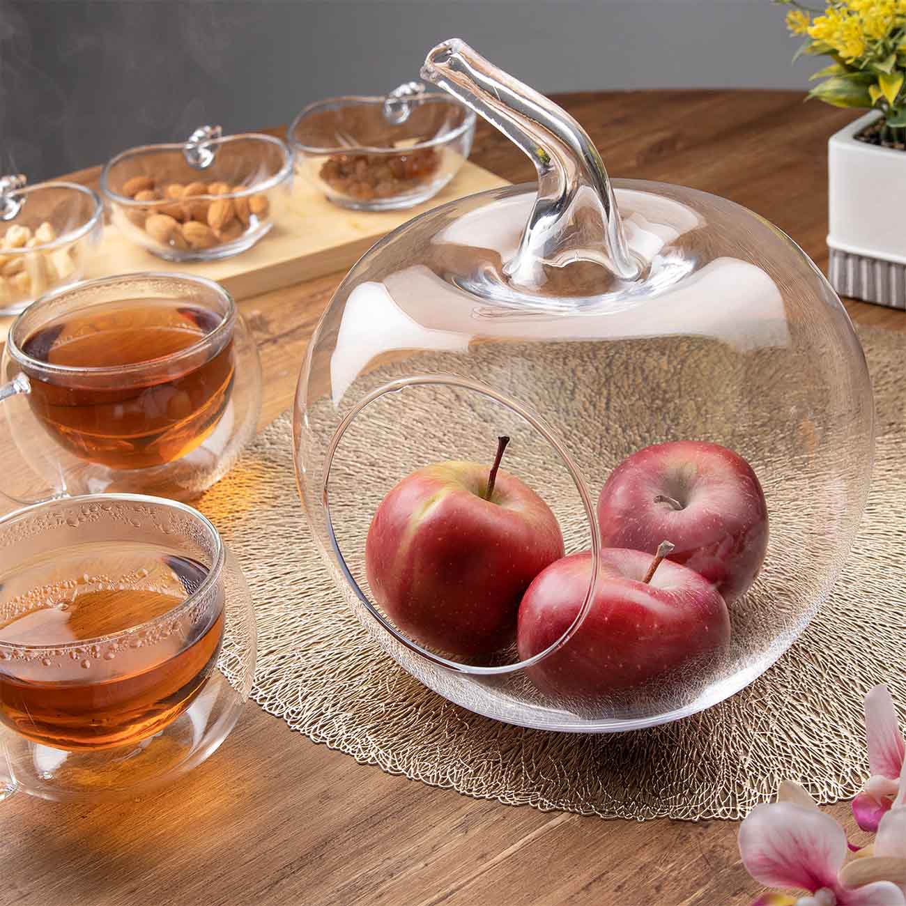 Конфетница, 25х27 см, стекло, Яблоко, Clear, image-1