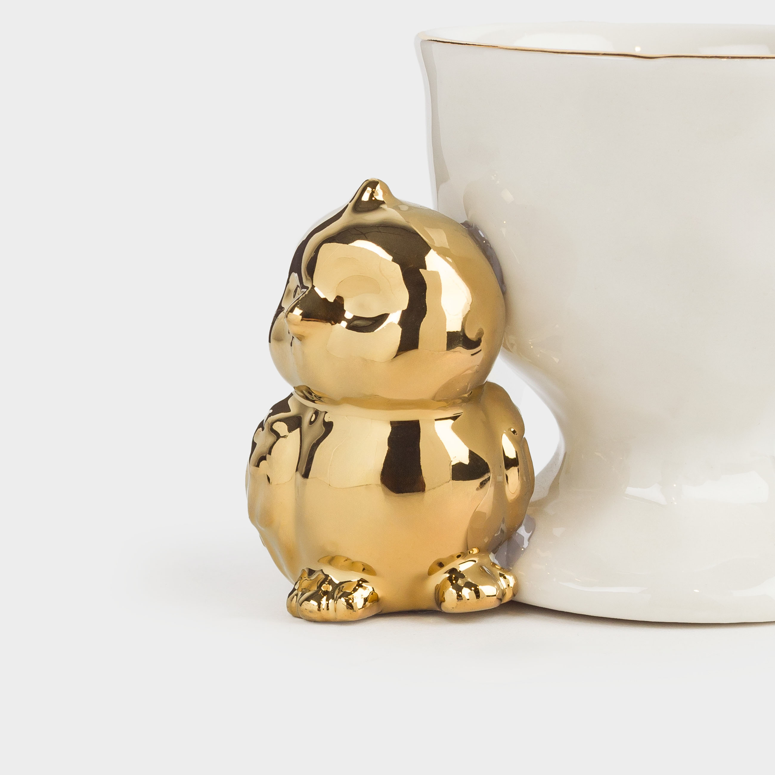 Подставка для яйца, 7 см, фарфор P, бело-золотистая, Цыпленок, Easter gold, image-1