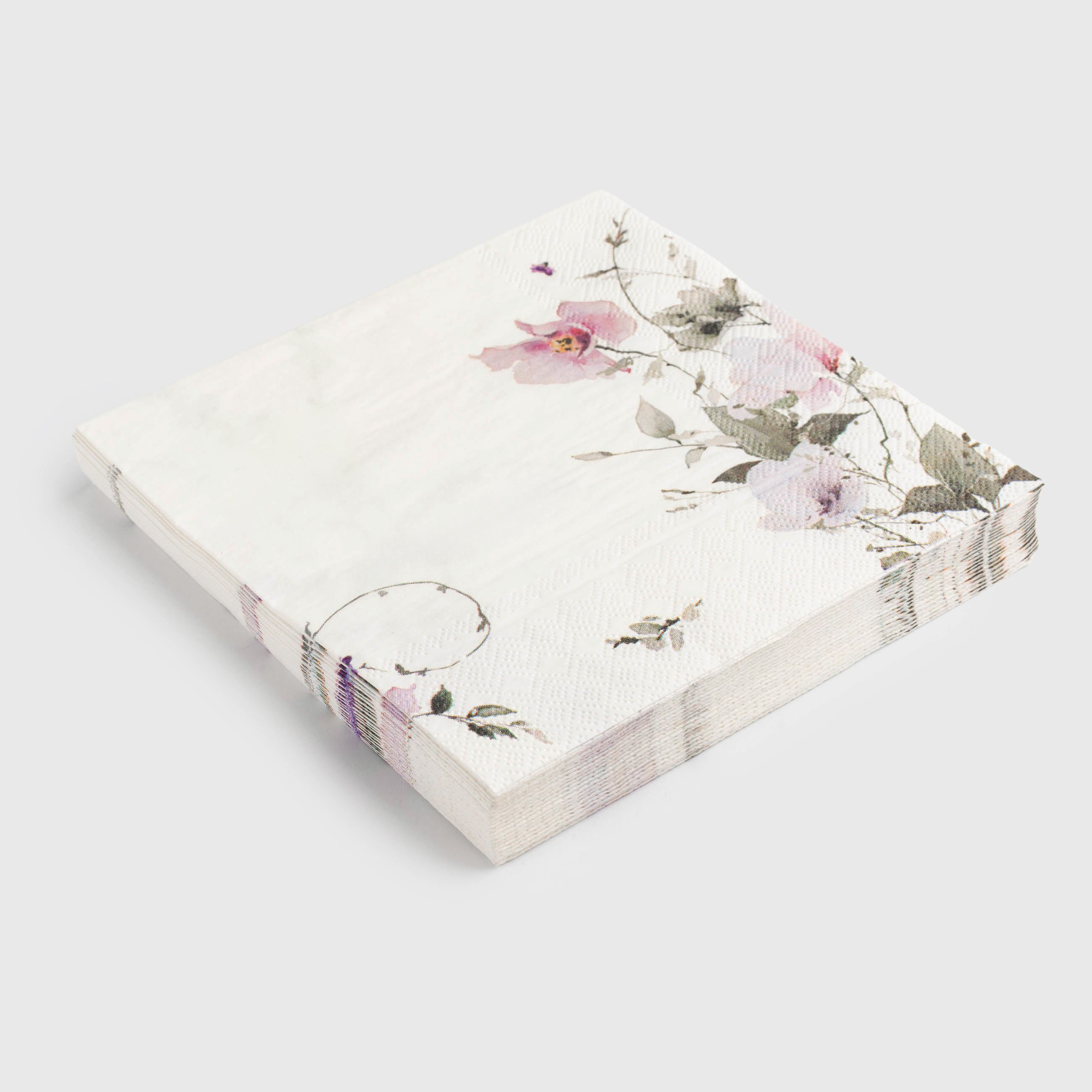 Салфетки бумажные, 33х33 см, 20 шт, квадратные, белые, Весенние цветы, Petal serenity, image-0