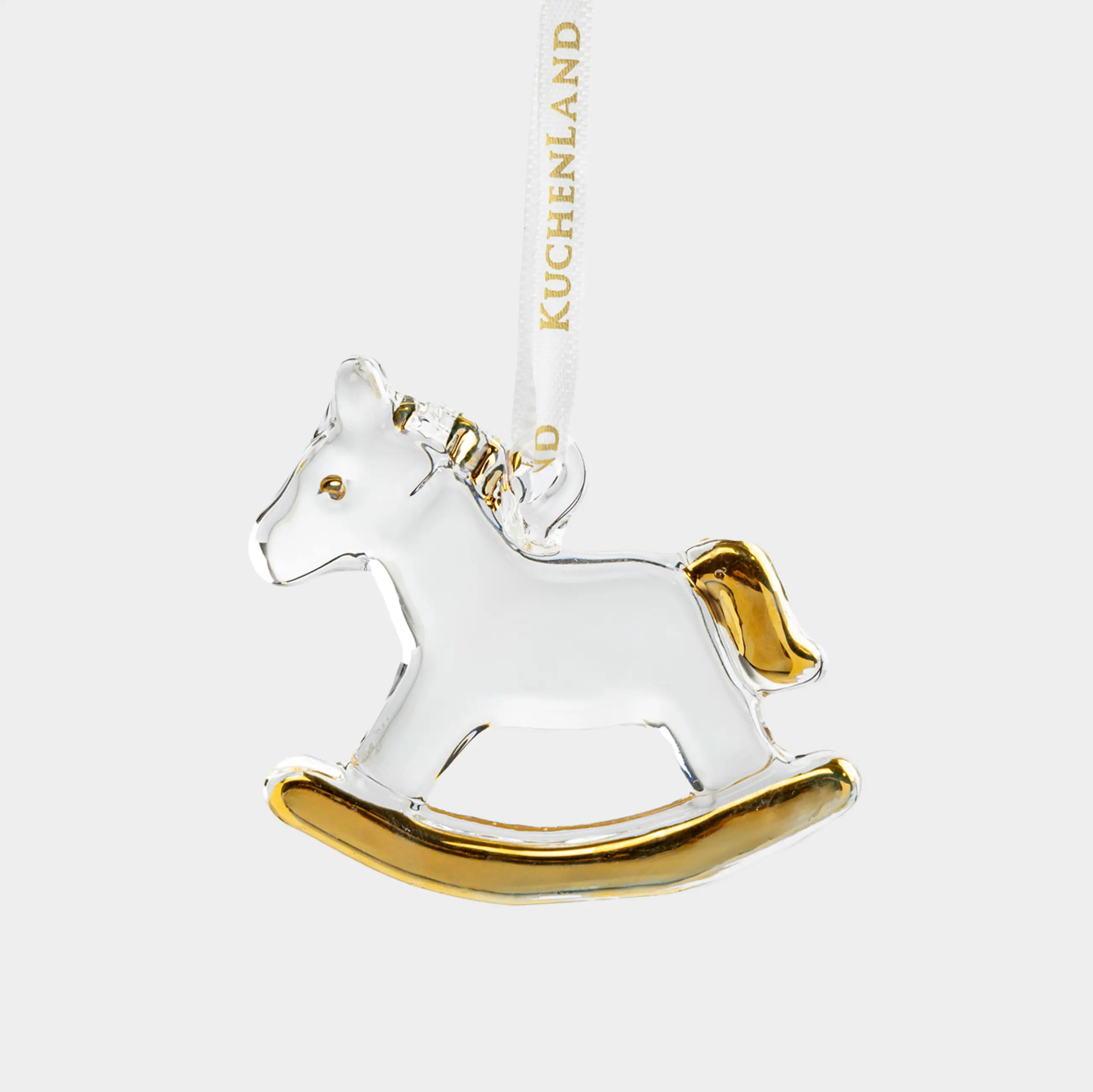 Игрушка елочная, 5 см, стекло, золотистая, Лошадка-качалка, Figure horse