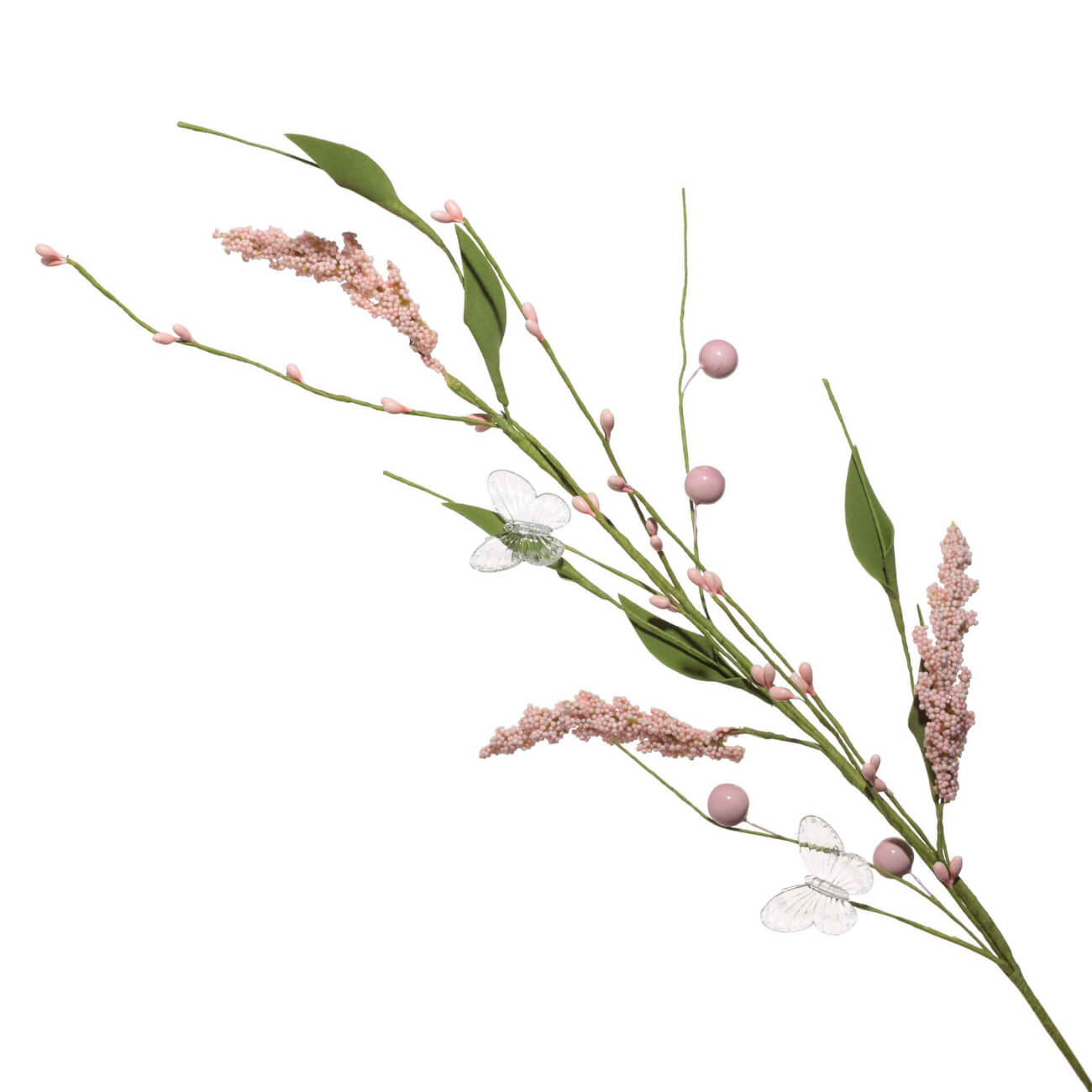 

Ветка декоративная, 69 см, пластик/металл, Розовые ягоды и бабочки, Easter decor