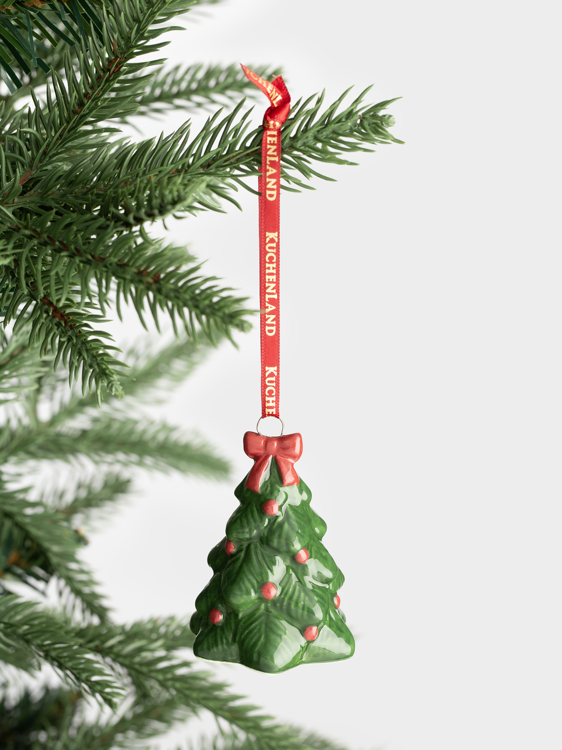 Игрушка елочная, 7 см, керамика, зеленая, Ель с бантом, Figure christmas, image-2