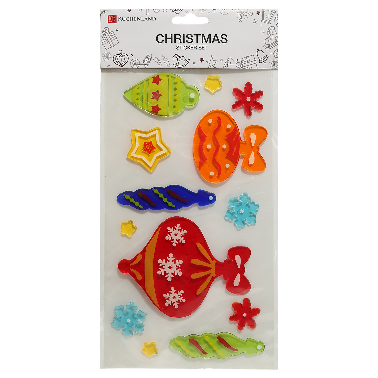 

Набор наклеек, 15х25 см, многоразовые, термопластик, Елочные игрушки, Christmas
