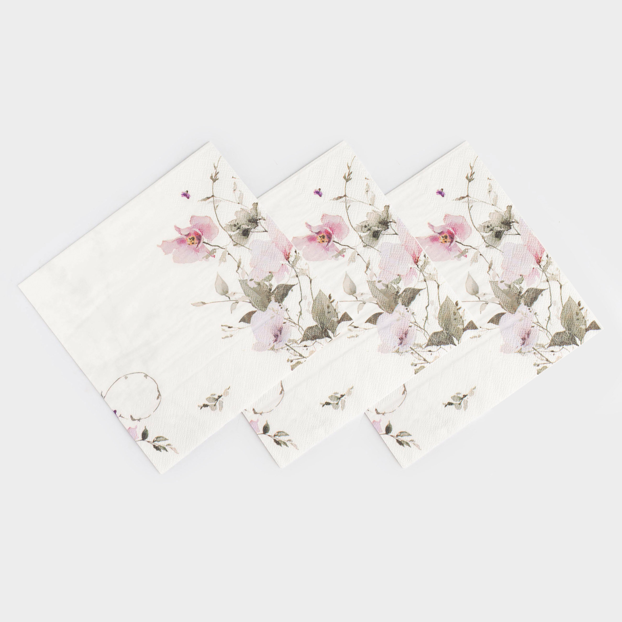 Салфетки бумажные, 33х33 см, 20 шт, квадратные, белые, Весенние цветы, Petal serenity, image-1