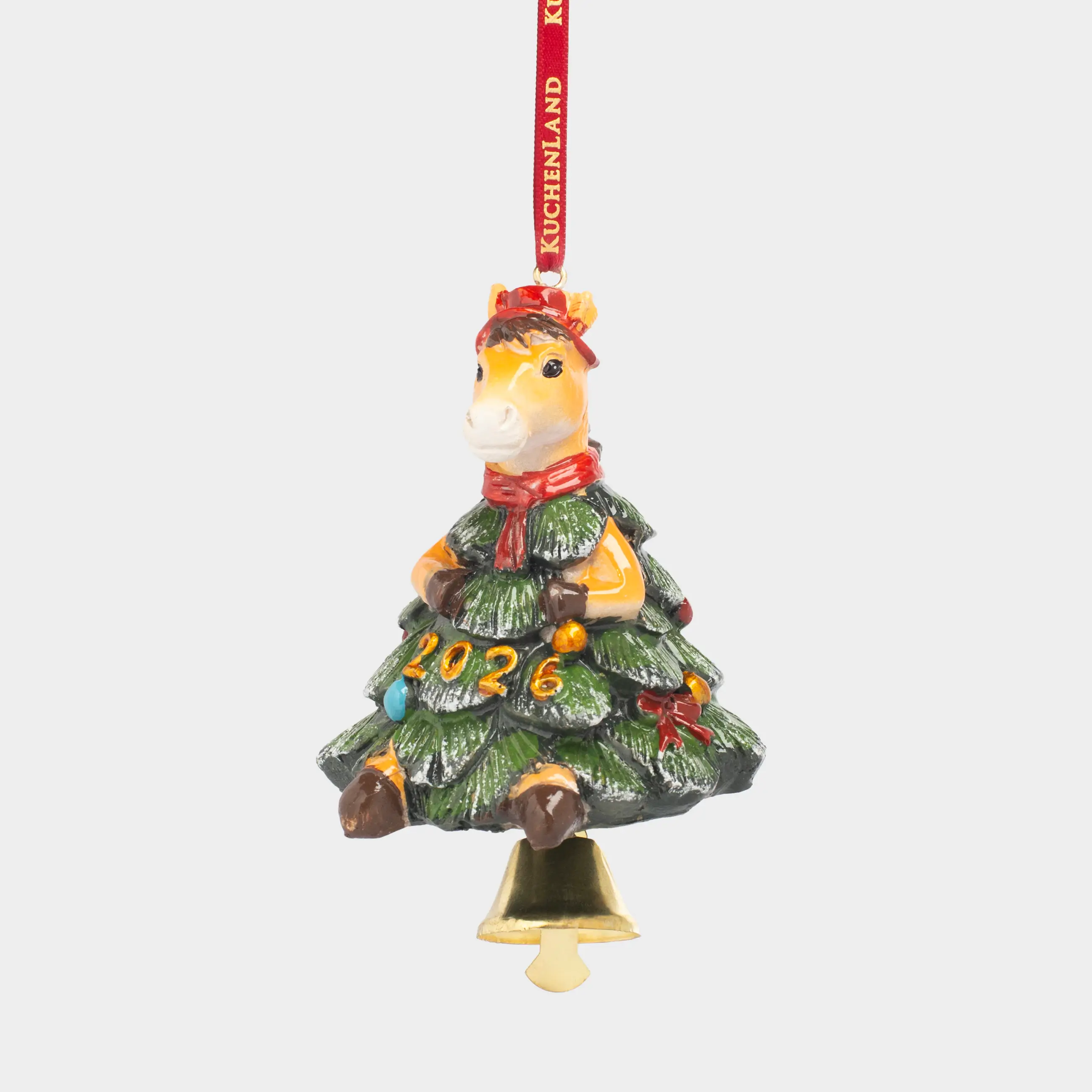 Игрушка елочная, 8 см, полирезин, зеленая, Лошадка с колокольчиком, Figure christmas
