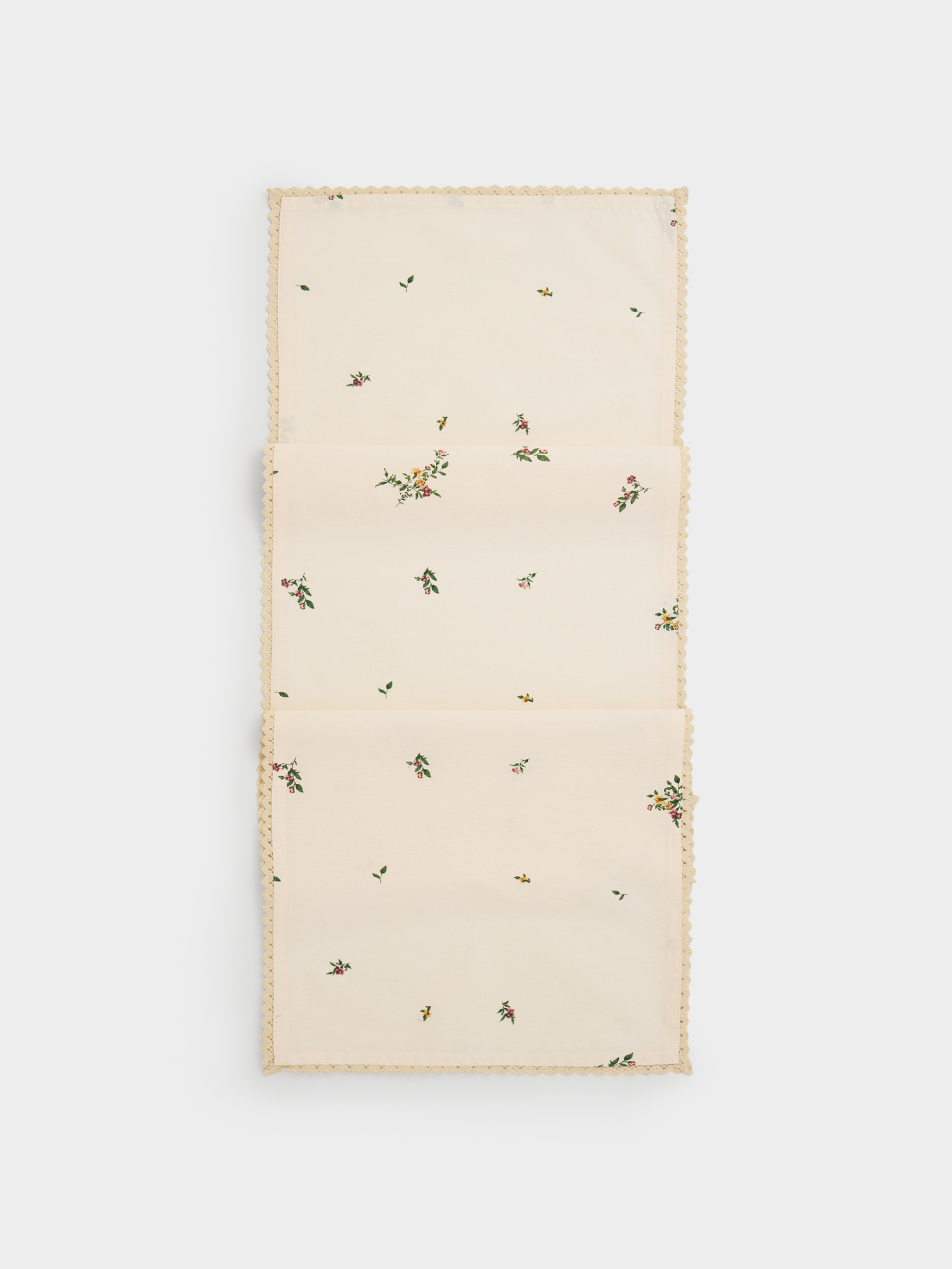 Дорожка настольная, 40х160 см, с кружевом, хлопок, бежевая, Цветы, El flower, image-1