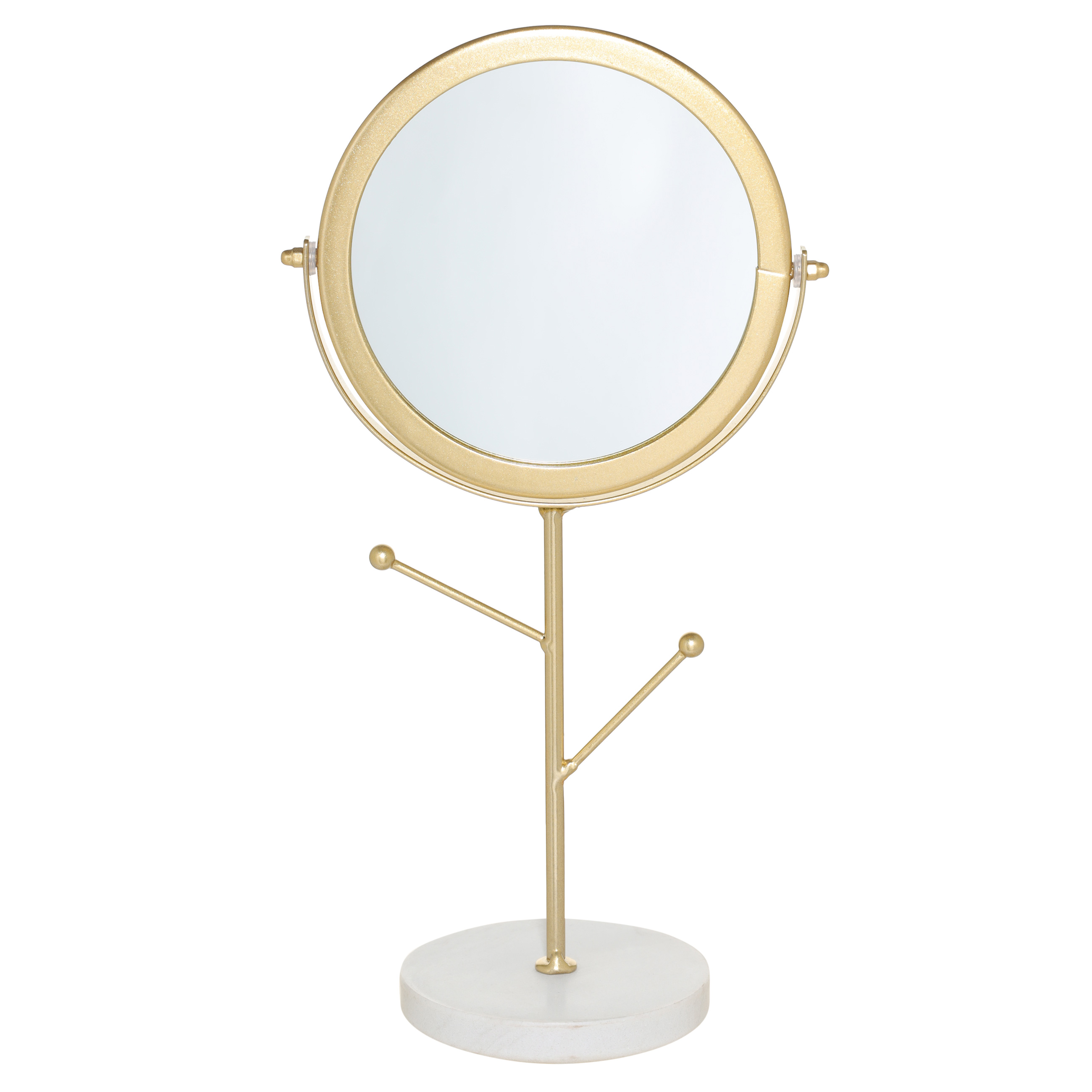 Зеркало настольное, 30 см, на ножке, с держателями для украшений, металл, золотистое, Maniera изображение № 2