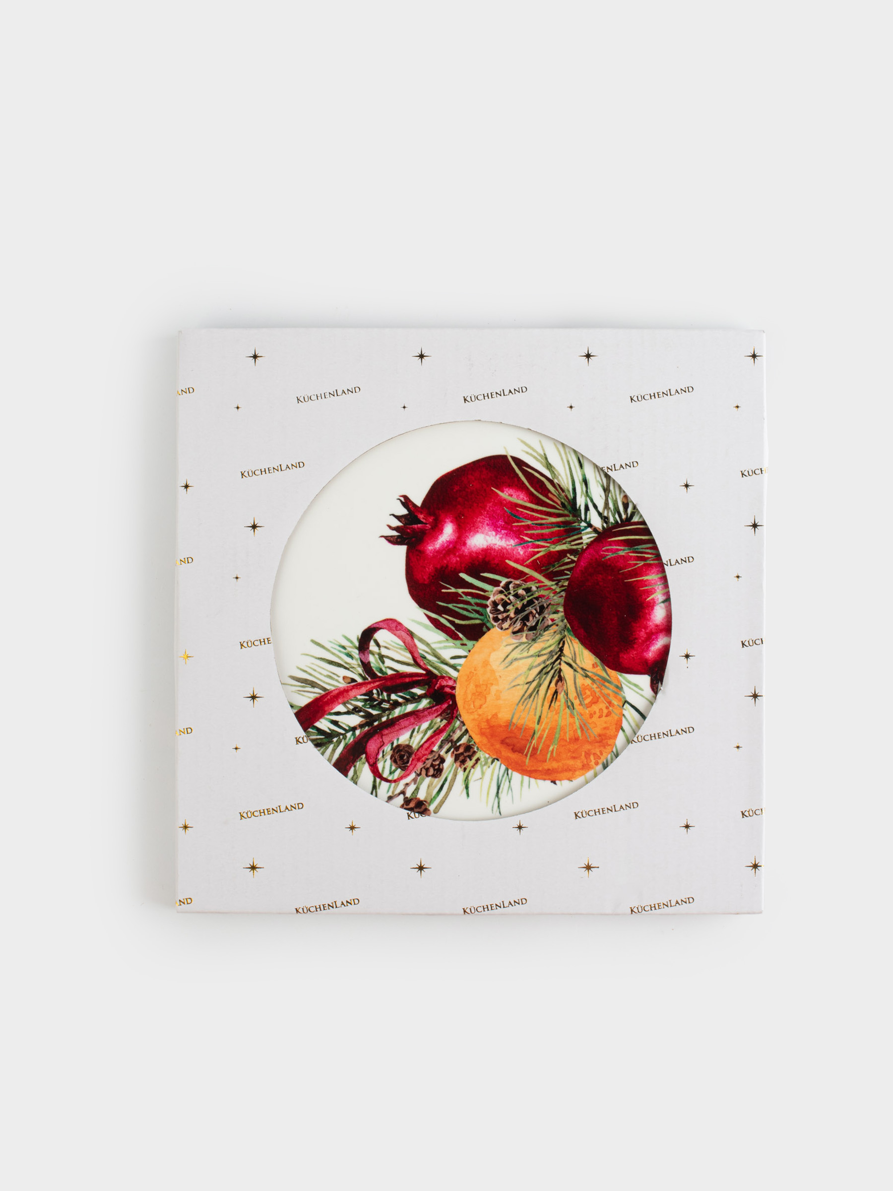Подставка под горячее, 20x23 см, керамика/пробка, белая, Гранаты и апельсины, Christmas miracle, image-5
