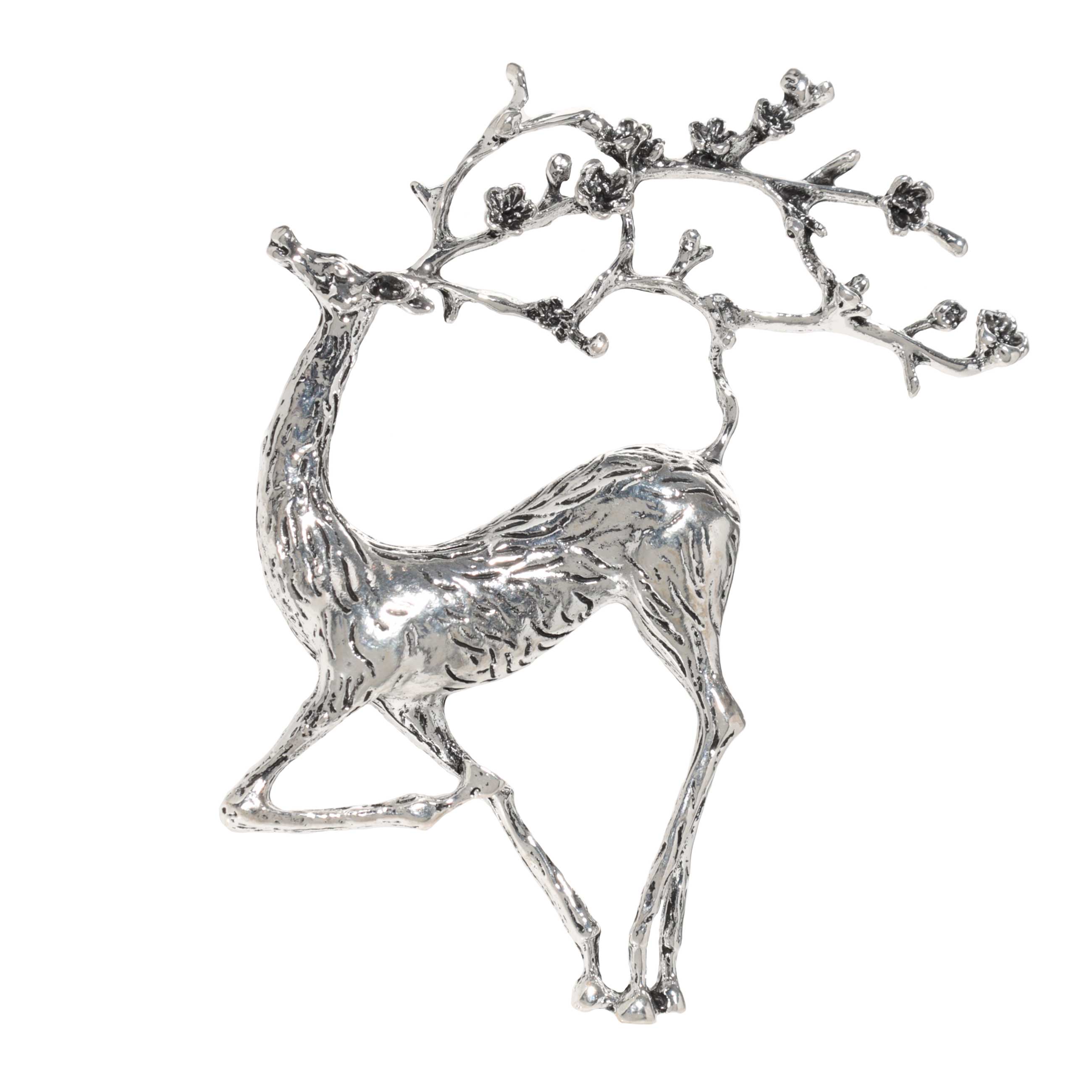 Кольцо для салфеток, 8 см, металл, серебристое, Олень с цветами на рогах, Winter deer, image-0