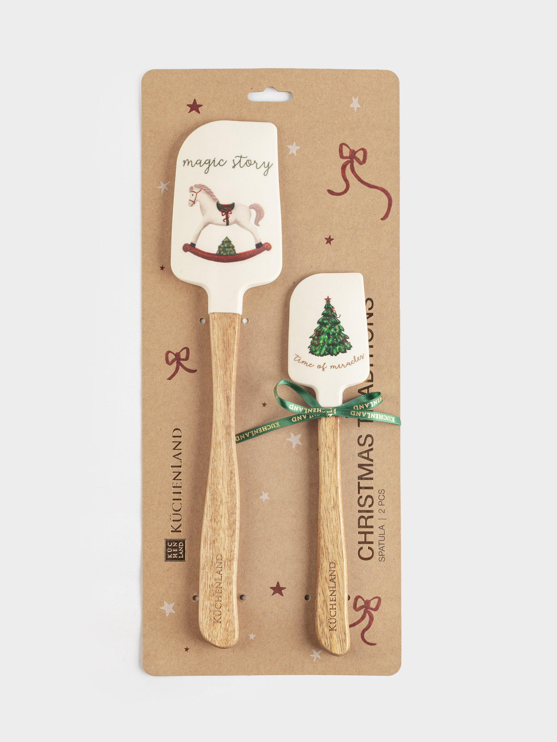 Лопатка-шпатель, 2 шт, силикон/дерево, молочная, Лошадка и елка, Сhristmas green, image-5