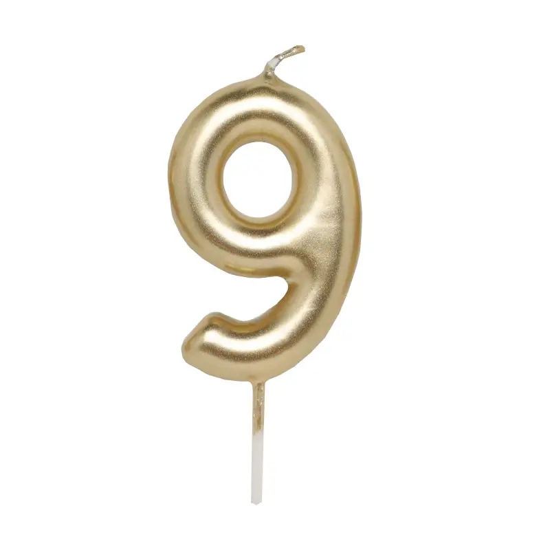 Свеча для торта, 8 см, золотистая, Цифра 9, Birthday party ,image-0