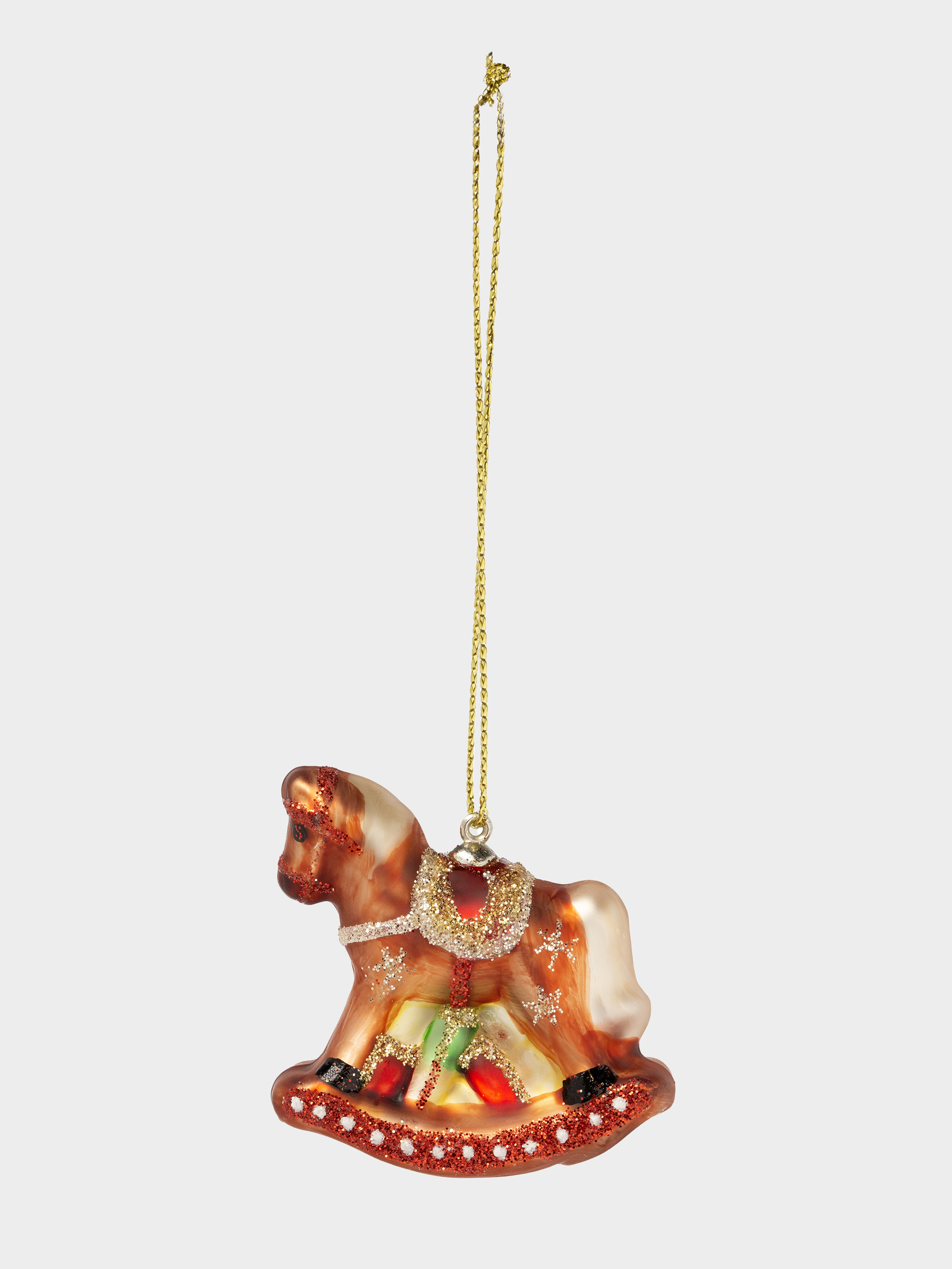 Игрушка елочная, 4 см, стекло, с блестками, коричневая, Лошадка-качалка, Figure christmas, image-2