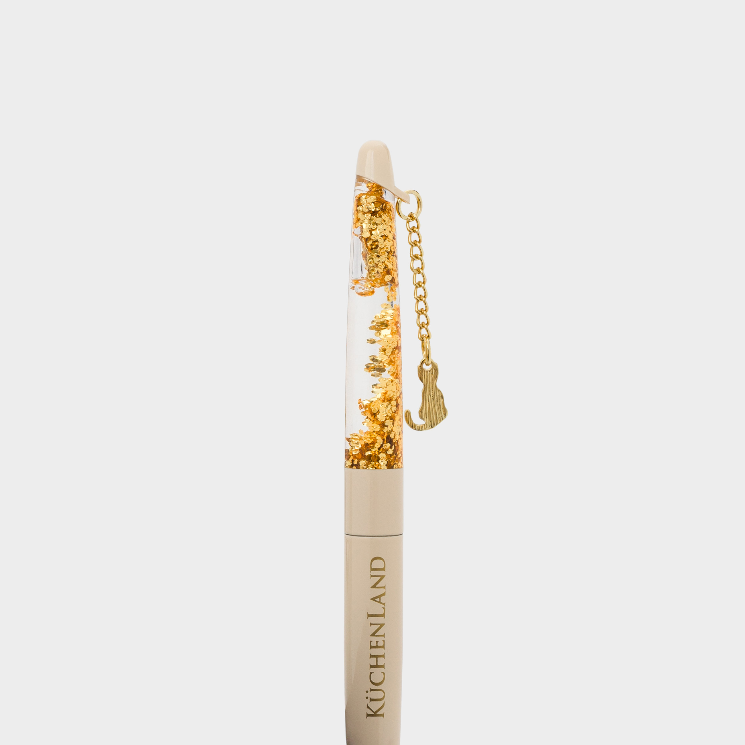 Ручка шариковая, 15 см, с подвеской, металл, бежевая, Кот, Draw figure
