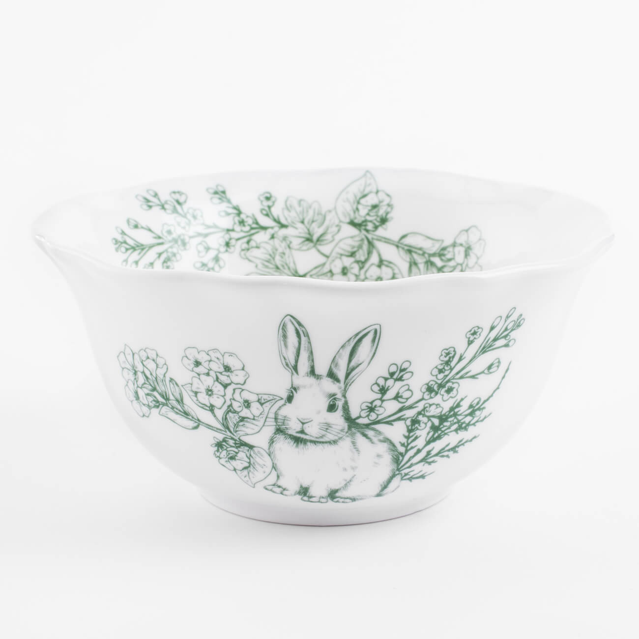 Салатник, 15х7 см, 550 мл, керамика, бело-зеленый, Кролик в цветах, Easter blooming