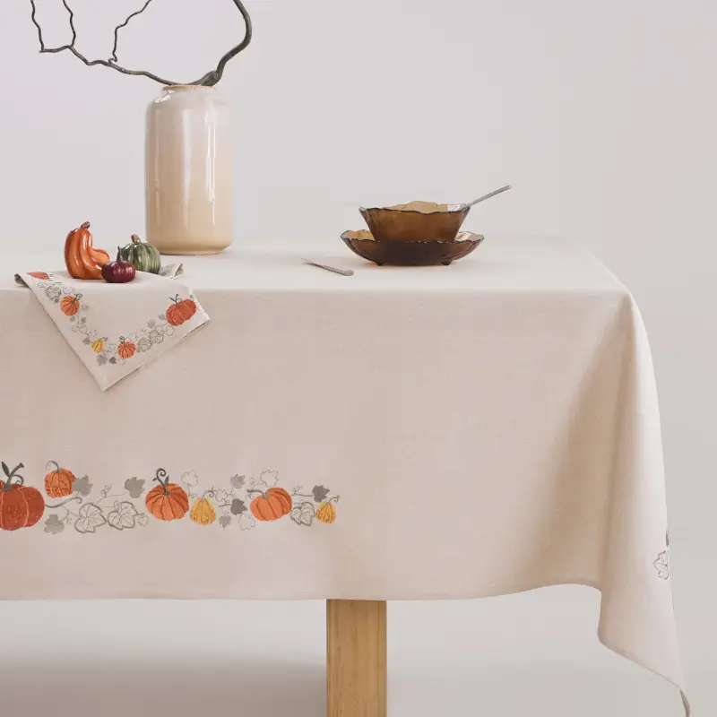 Скатерть, 170х250 см, полиэстер, бежевая, Тыквы, Colorful gourds