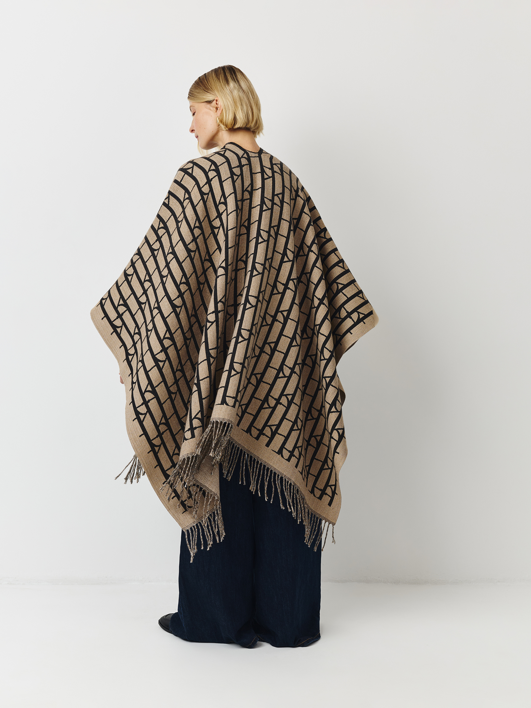 Пончо, 125х160 см, полиэстер, бежево-черное, Poncho, image-5
