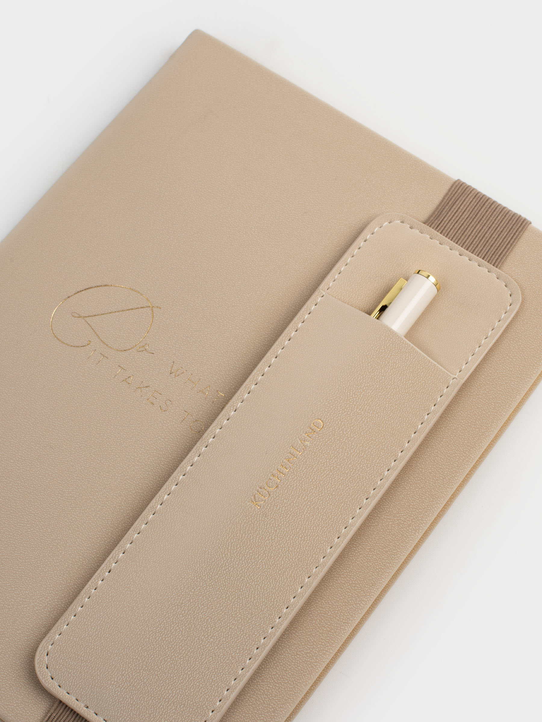 Блокнот для записей, 15х20 см, 80 л, с ручкой, полиуретан, молочный, B&G, image-1