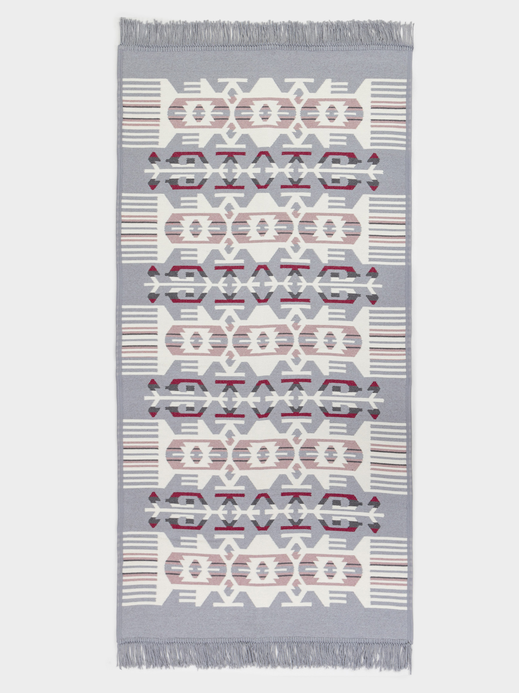 Коврик, 80х150 см, двусторонний, с бахромой, акрил, бело-серый, Узор, Carpet, image-1