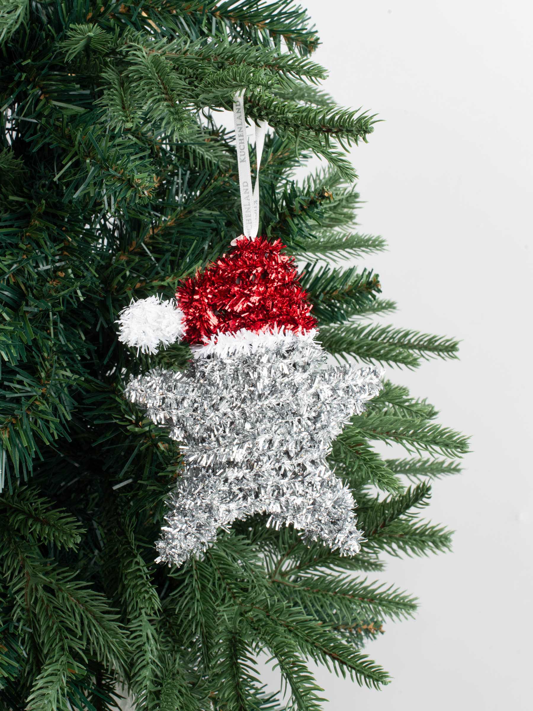 Игрушка елочная, 16 см, мишура/пластик, серебристо-красная, Звезда, Tinsel christmas, image-3