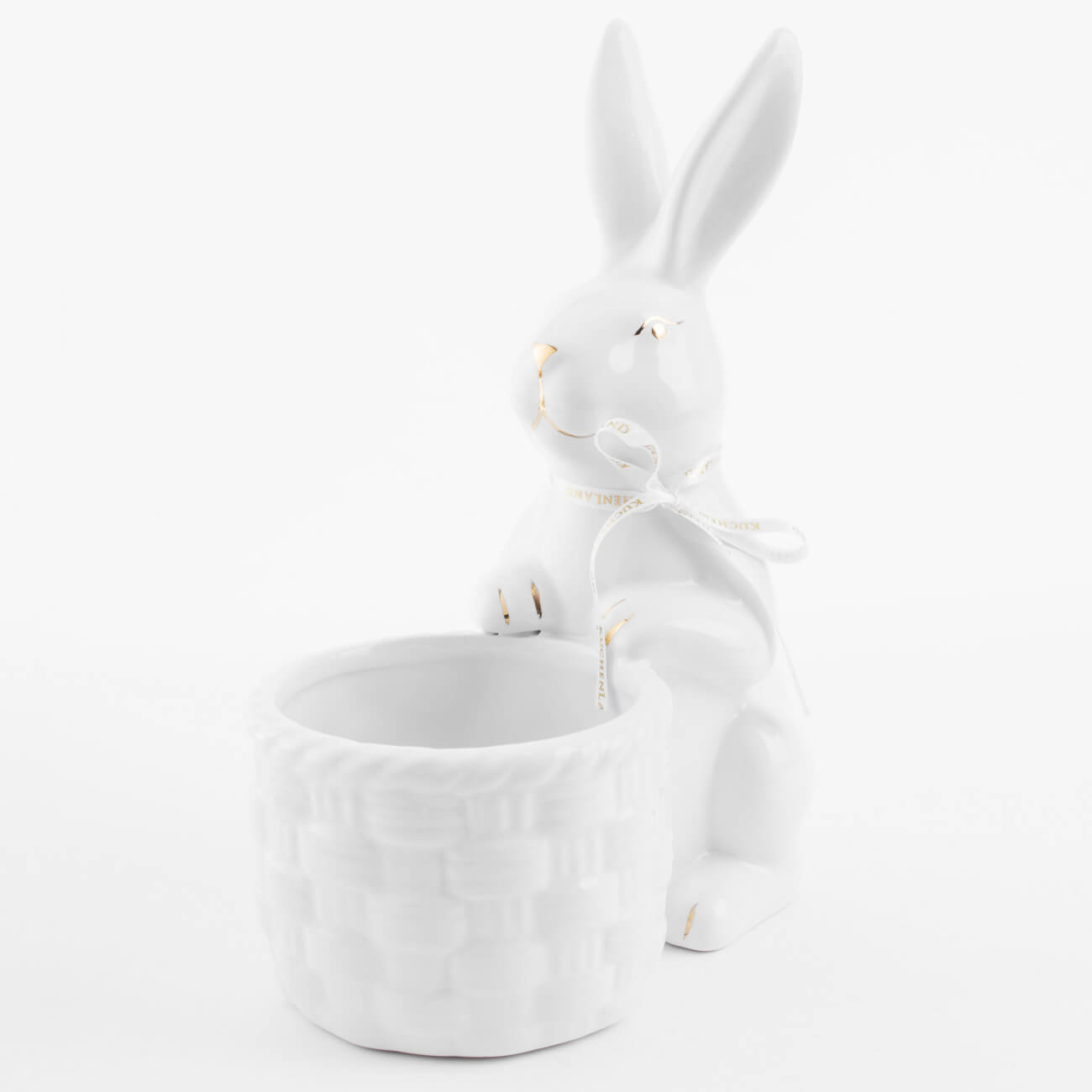 конфетница 12х14 см с ручкой керамика белая кролик на корзине easter gold Конфетница, 18x23 см, керамика, бело-золотистая, Кролик с плетенной корзиной, Easter gold