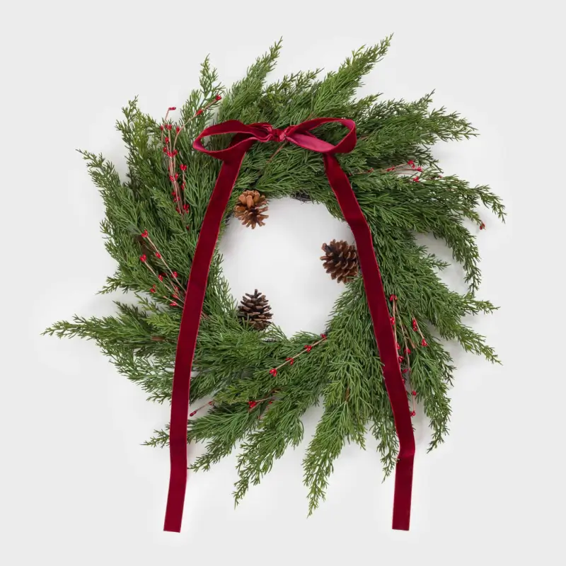 Венок декоративный, 20/72 см, полиэтилен/шишки, Хвоя с шишками, Conifer decor