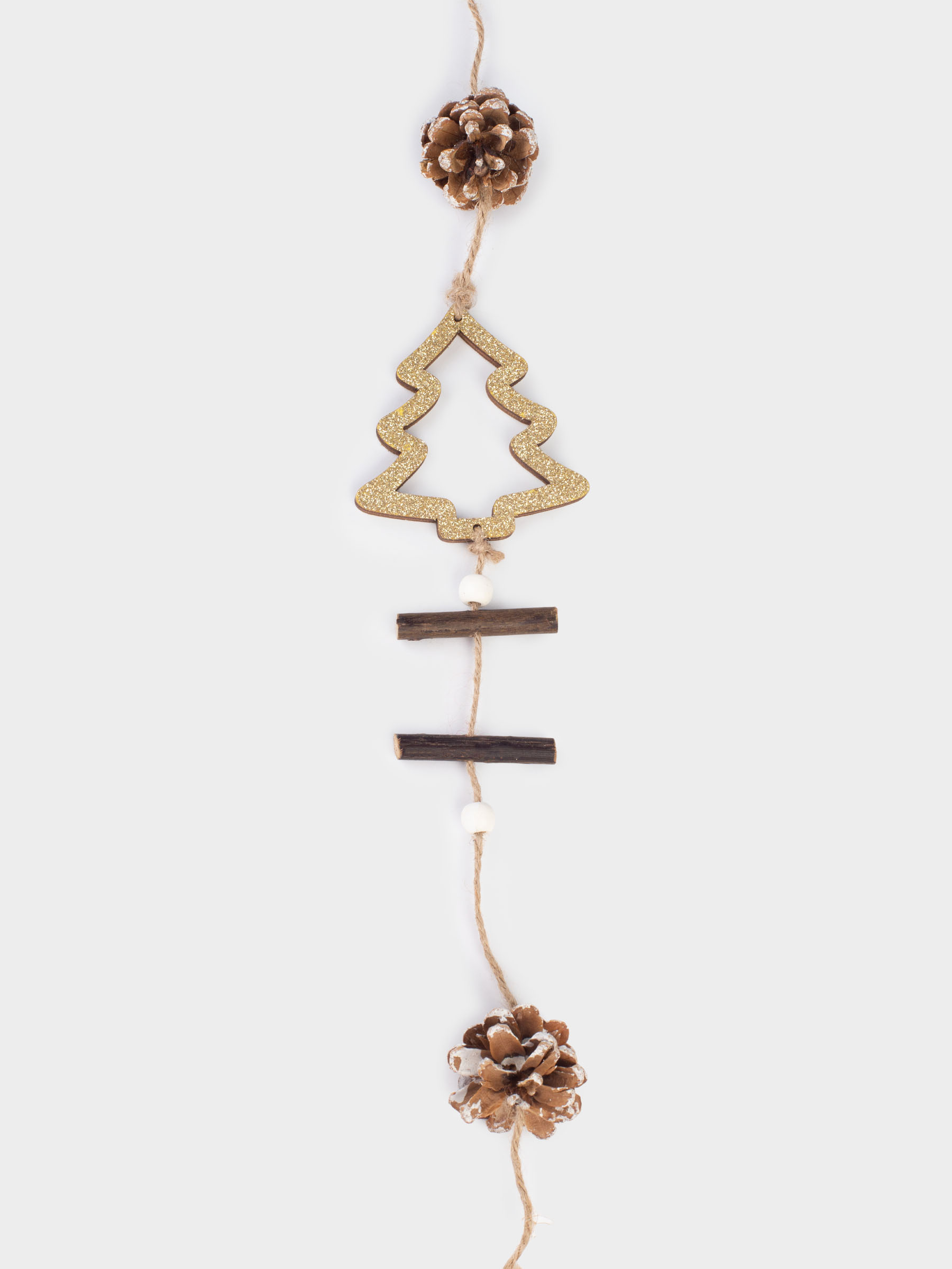 Гирлянда декоративная, 1 м, дерево, с блестками, Елки с шишками, Figure wood, image-2