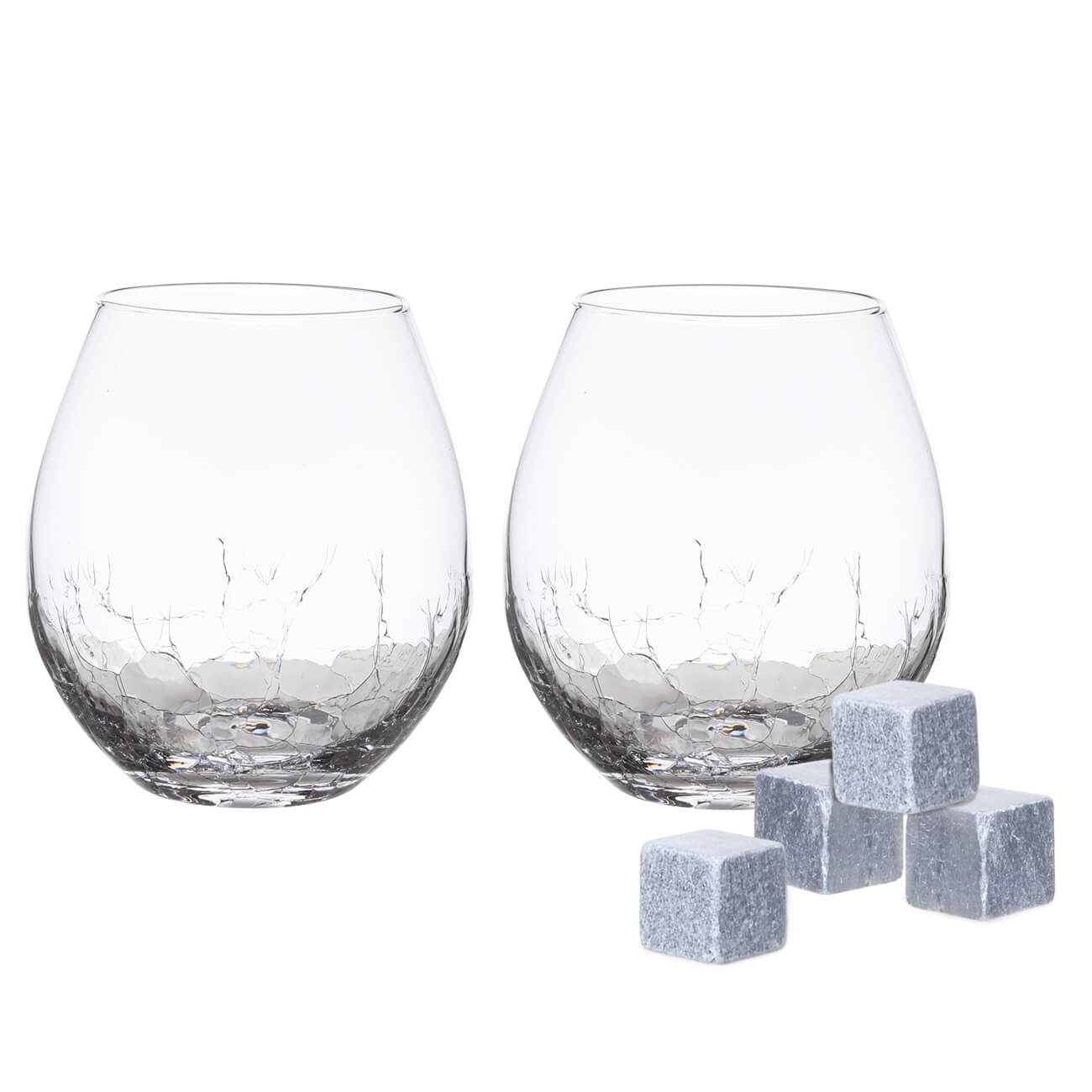 Набор для виски, 2 перс, 6 пр, стаканы/кубики, стекло/стеатит, Кракелюр, Ice кубики игральные