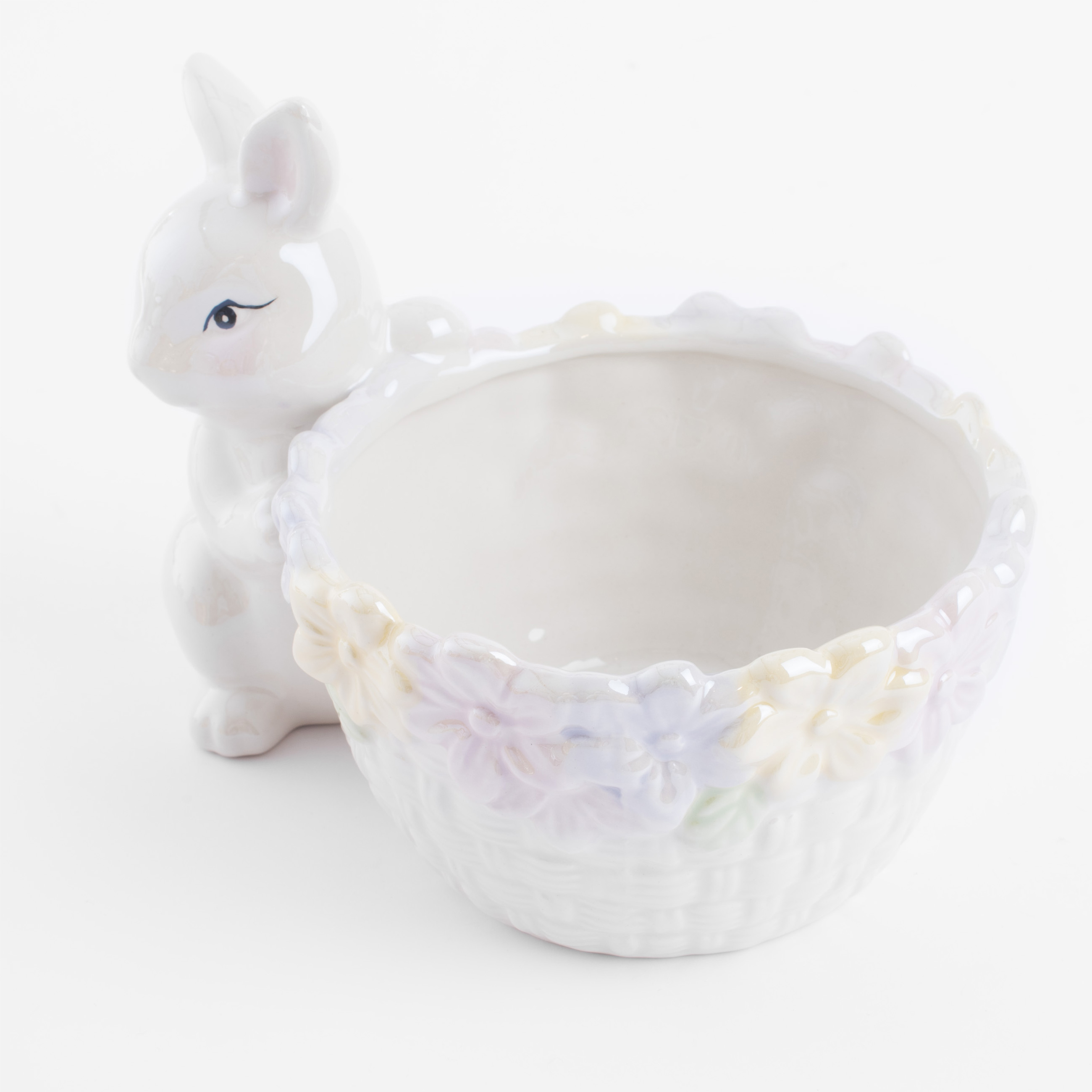 Конфетница, 18x13 см, керамика, перламутр, Кролик с корзиной в цветах, Easter изображение № 2