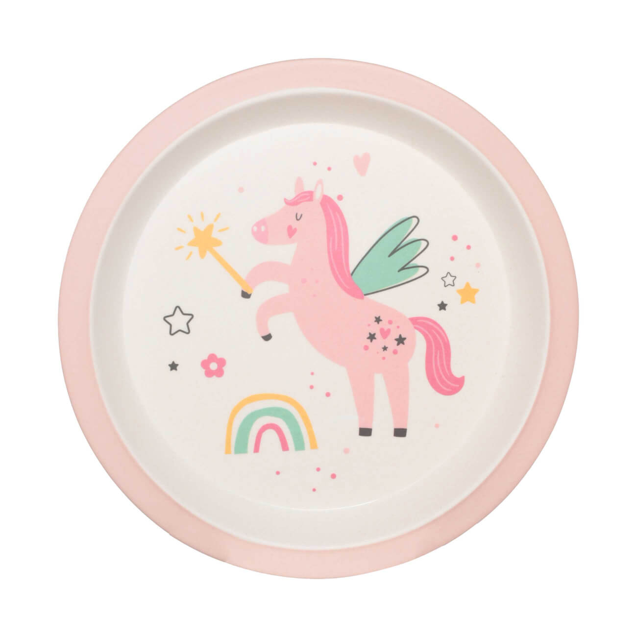 Тарелка закусочная, детская, 21 см, бамбук, розовая, Единорог и радуга, Unicorn тарелка детская из бамбука трехсекционная