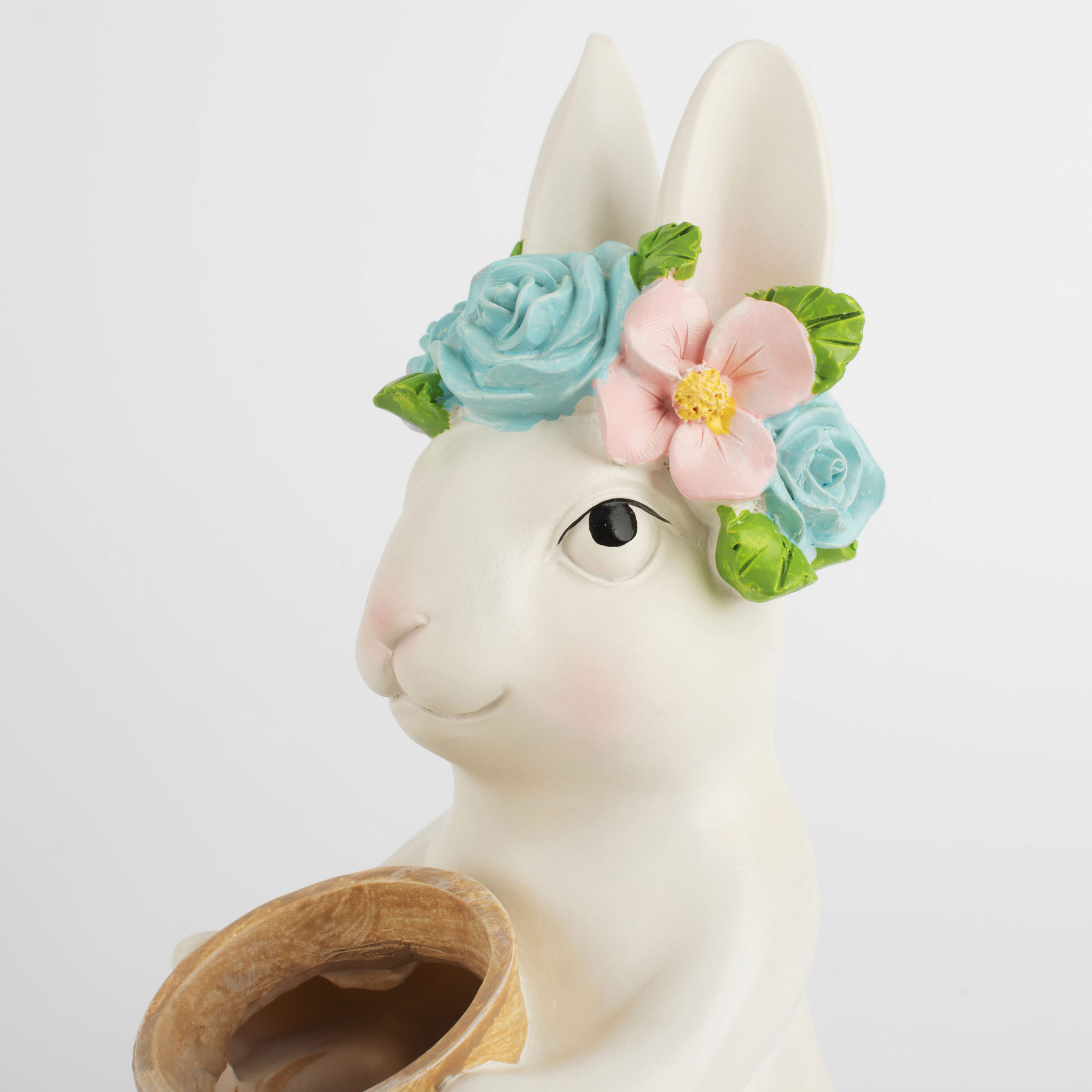 Ваза декоративная, 24 см, полирезин, серая, Кролик в венке с корзинкой, Pure Easter изображение № 4