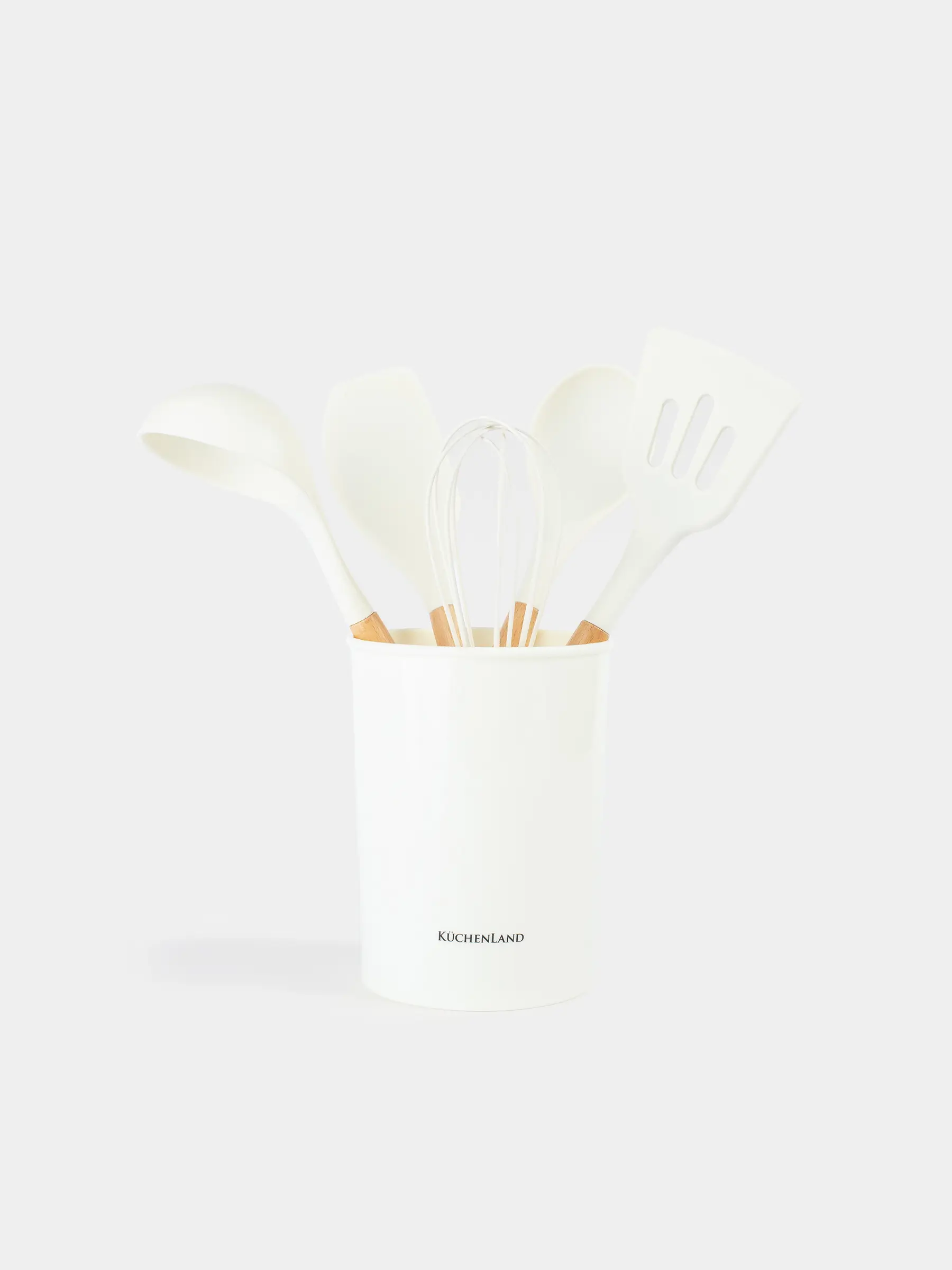 Набор кухонных принадлежностей, 5 пр, в подставке, дерево/силикон, молочный, Weekend