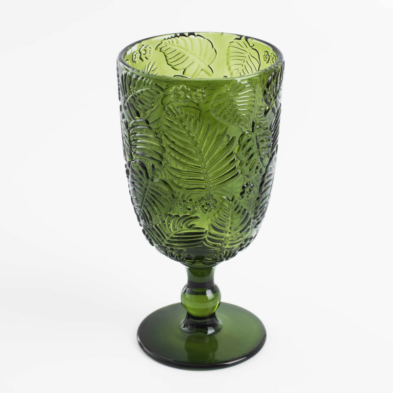 Бокал-кубок для вина, 310 мл, стекло Р, зеленый, Монстера, Tropical leaves