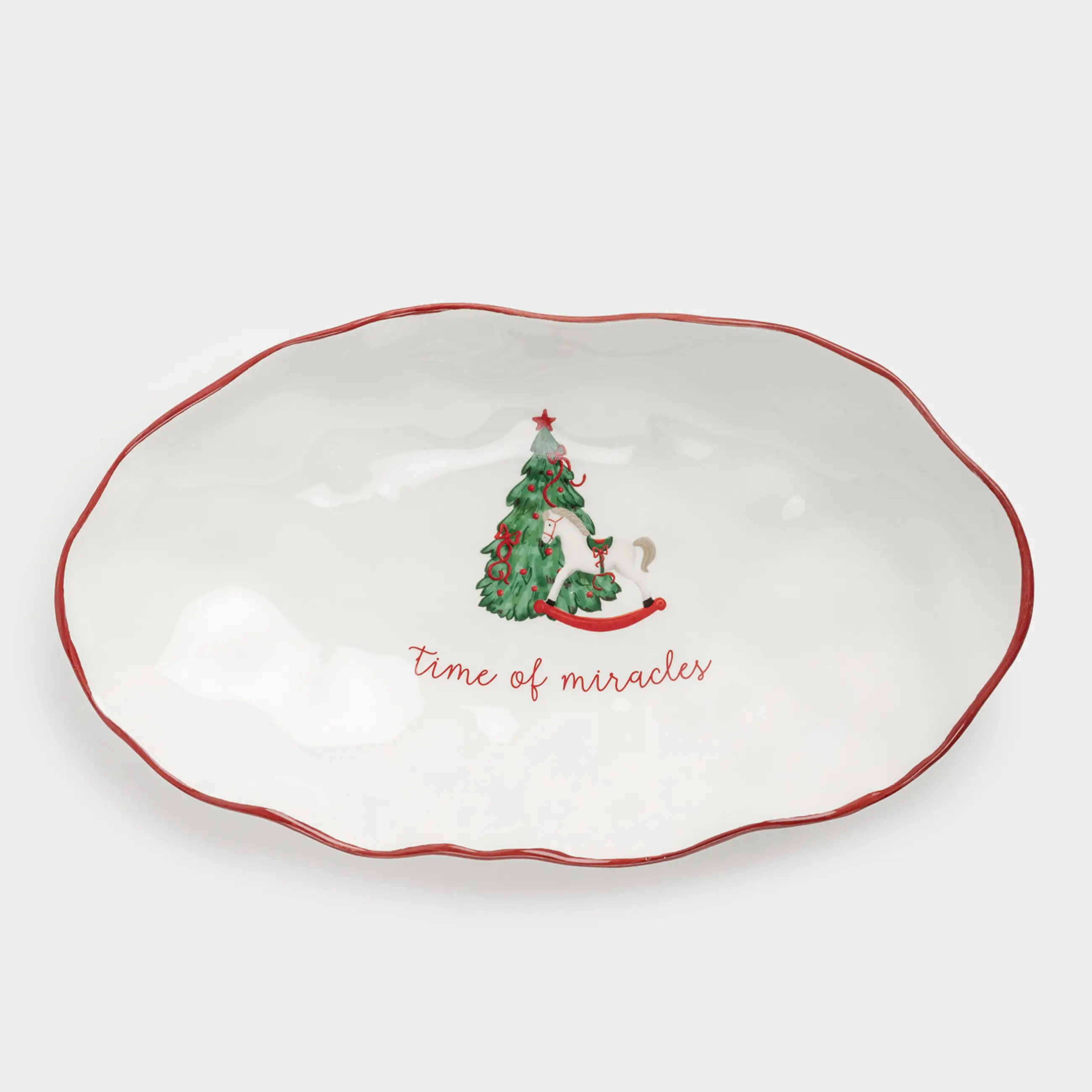 Блюдо, 31х18х6 см, керамика, овальное, Лошадка с елкой, Christmas tree