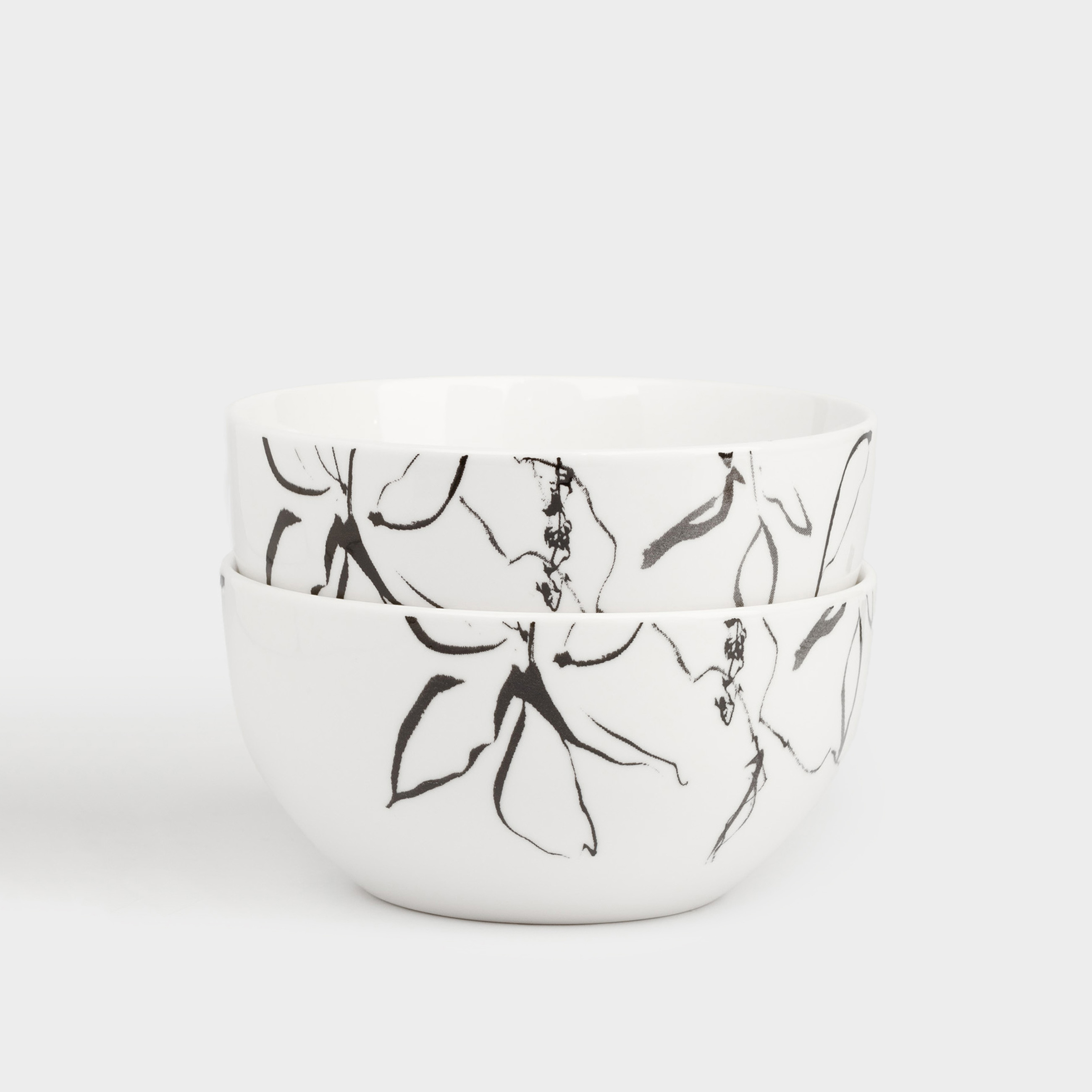 Пиала 14x8 см 620 мл 2 шт фарфор P белая Силуэтные цветы Silhouette flowers 990₽