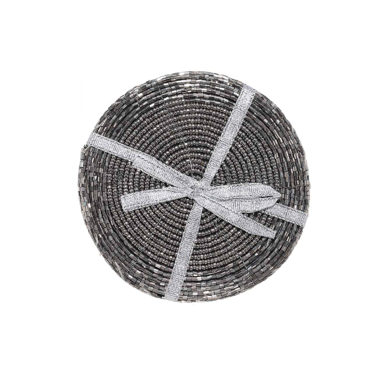 Подставка под кружку, 10 см, 2 шт, бисер, круглая, темно-серая, Shiny beads изображение № 2