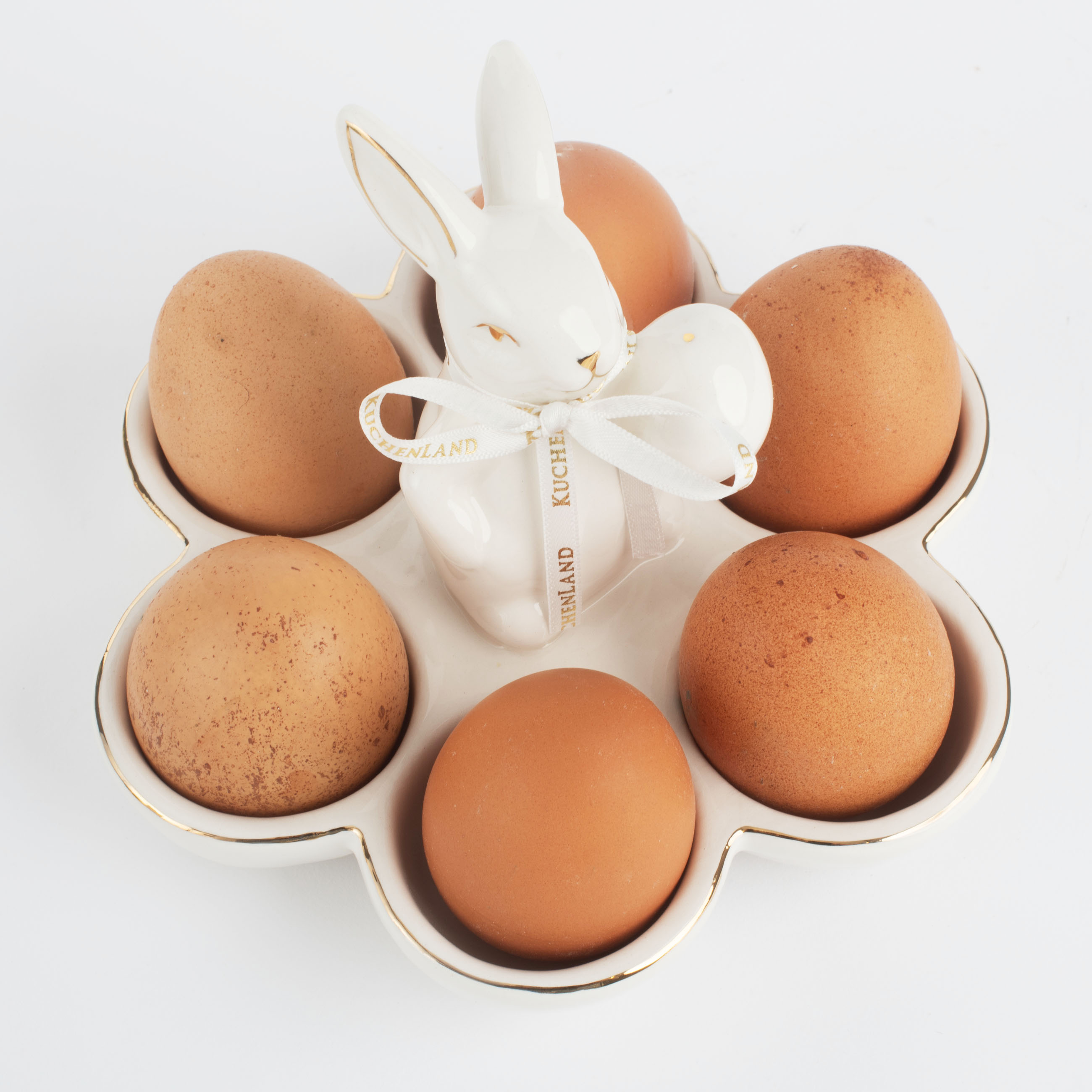 Блюдо пасхальное, 16 см, 6 отд, керамика, бело-золотистое, Кролик с яйцом, Easter gold изображение № 6