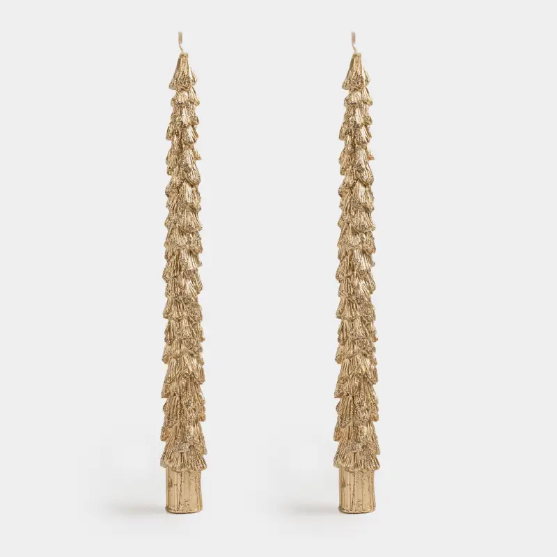 Свеча, 25 см, 2 шт, тонкая, с блестками, шампань, Ель, Fir candle