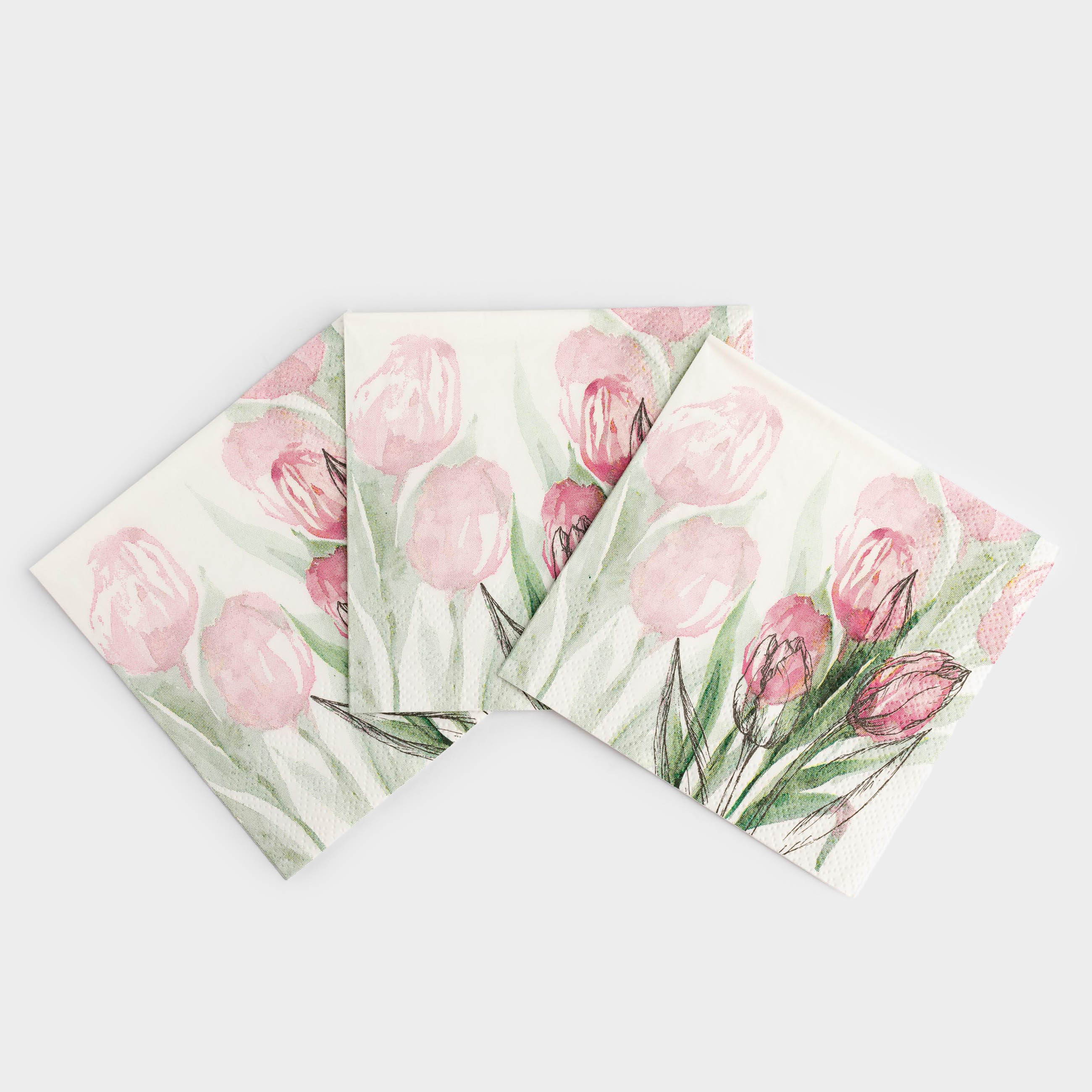 Салфетки бумажные, 21х21 см, 20 шт, квадратные, белые, Тюльпаны, Tulip garden, image-1