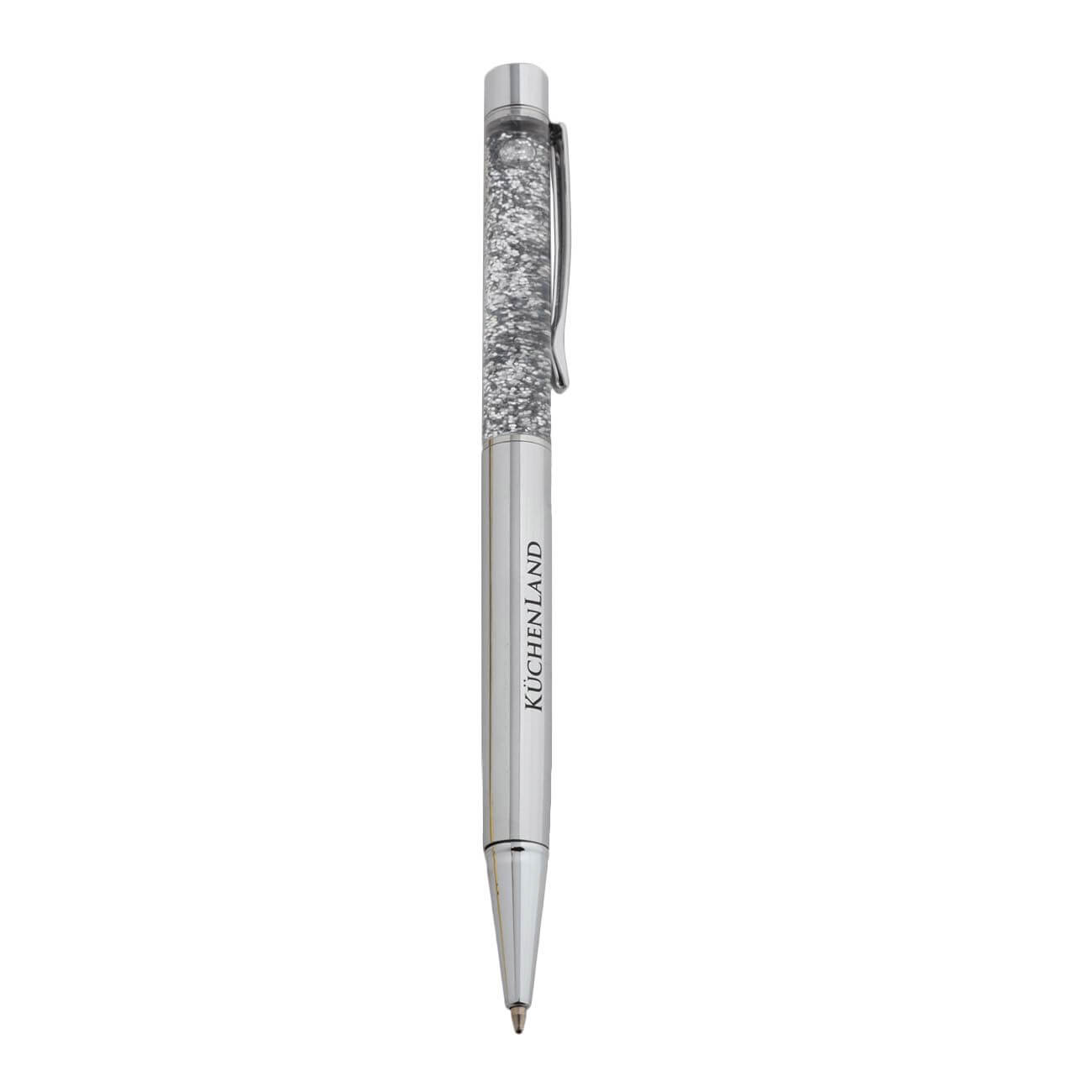 Ручка шариковая, 14 см, сталь, серебристая, Кристаллы, Draw