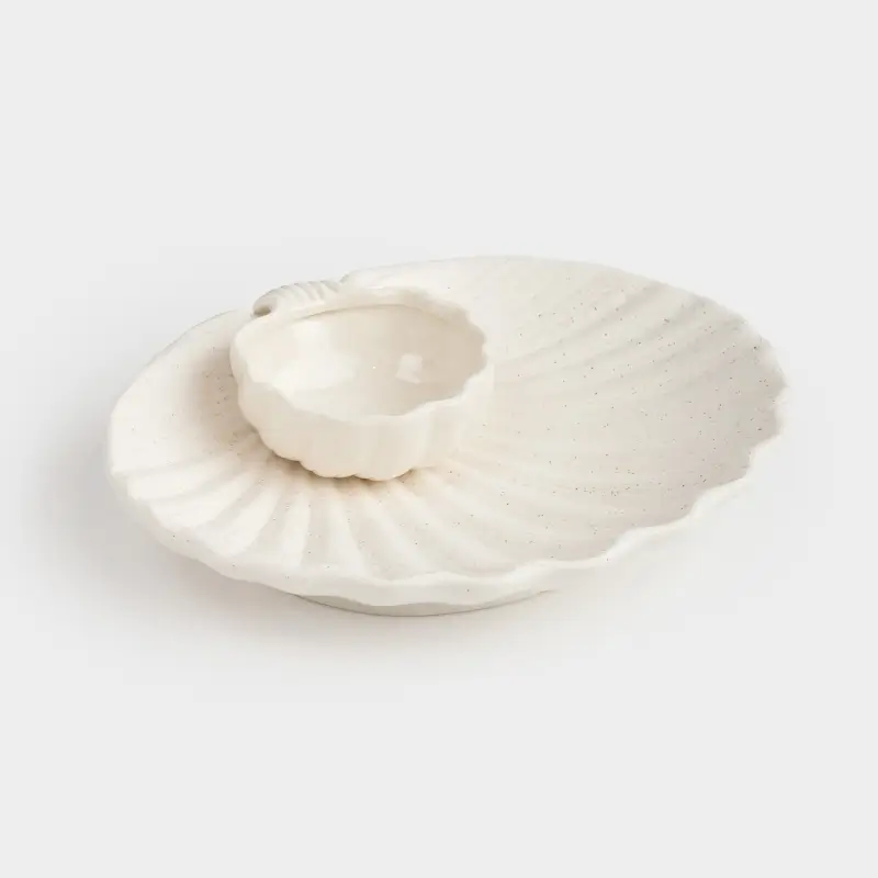 Блюдо, 20х17 см, с соусником, фарфор P, молочное, в крапинку, Ракушка, Seaside
