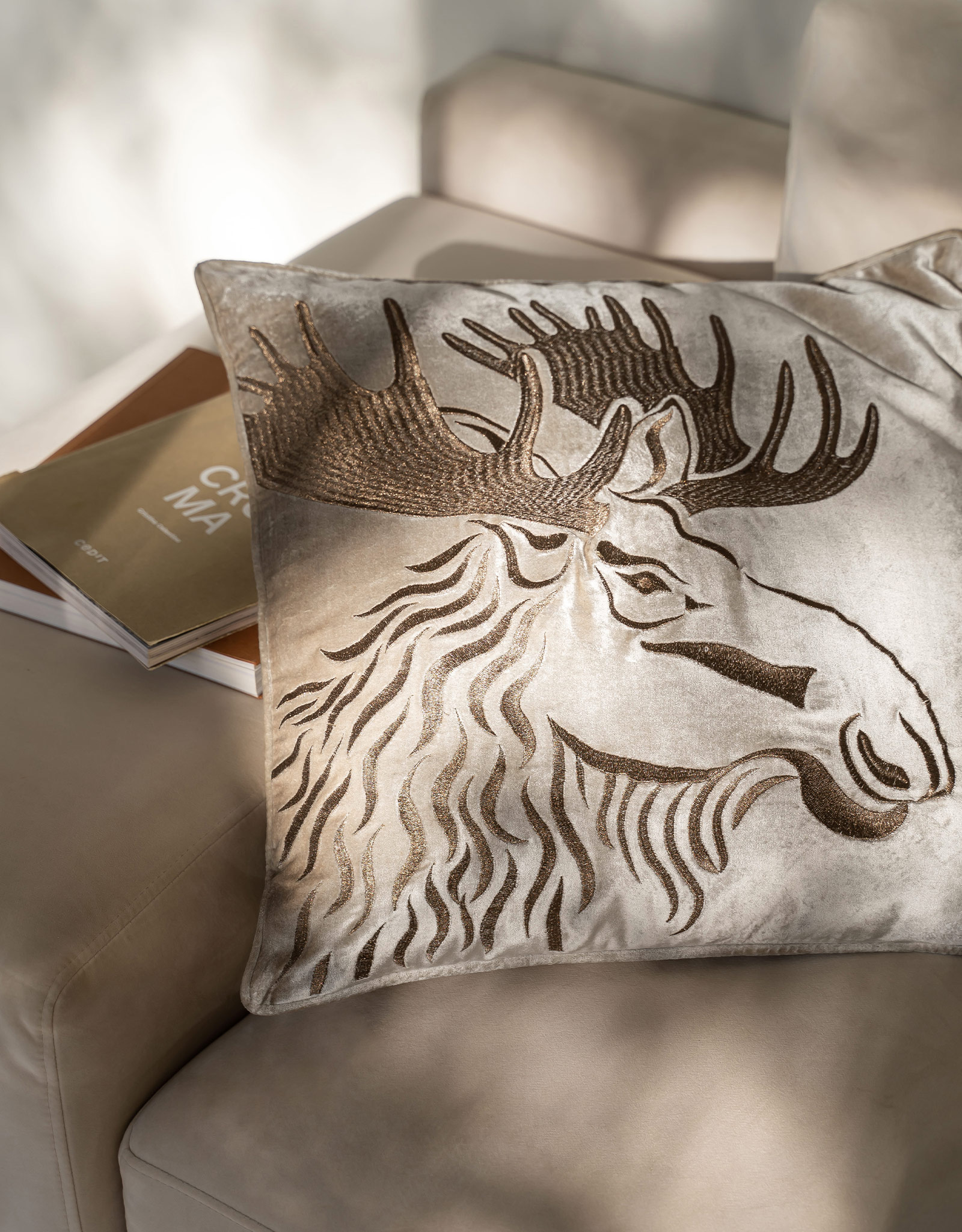 Подушка декоративная, 50х50 см, вельвет, бежевая, Лось, Moose story, image-8